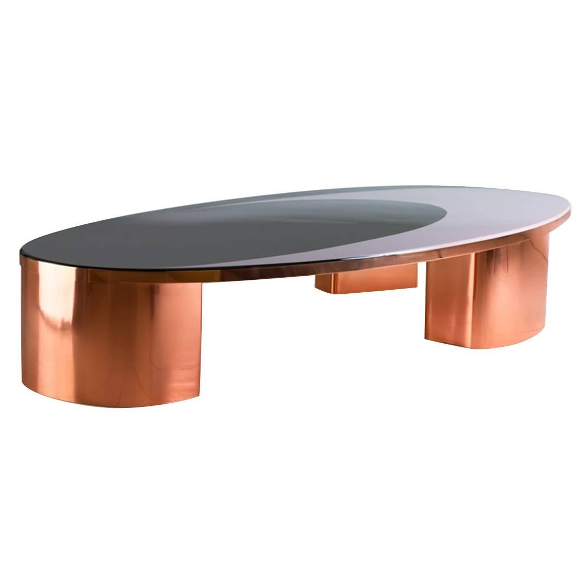 21st Century European Copper and Resin Inlay Oval Shaped Coffee Table