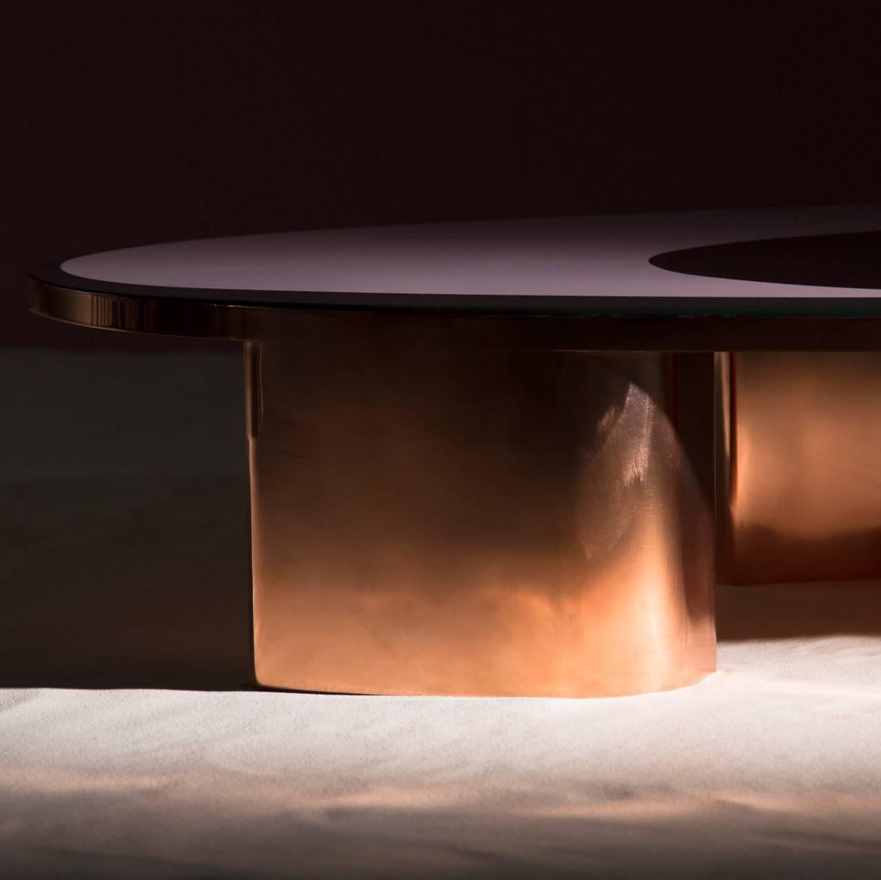 Modern 21st Century European Copper and Resin Inlay Oval Shaped Coffee Table