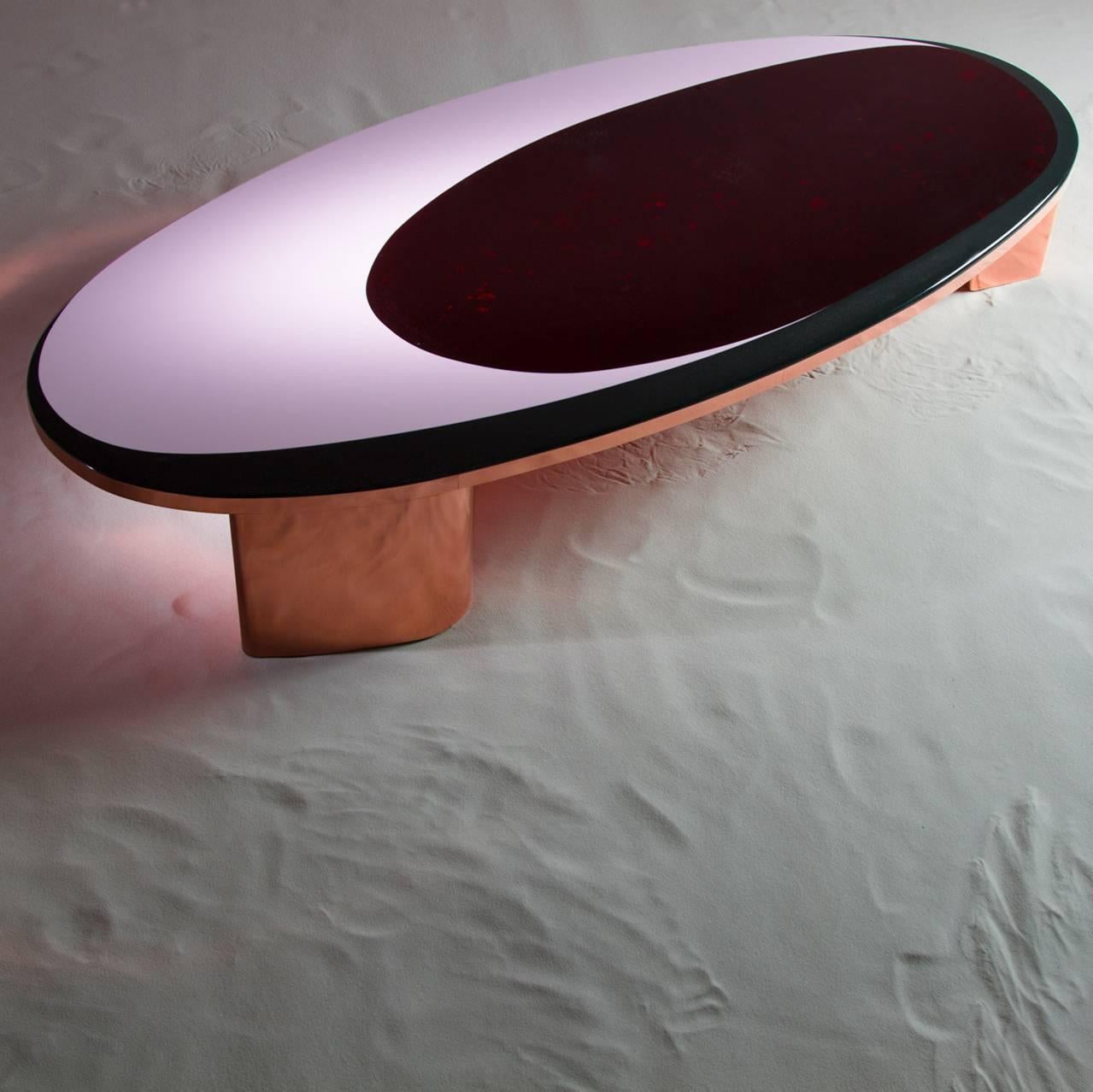French 21st Century European Copper and Resin Inlay Oval Shaped Coffee Table
