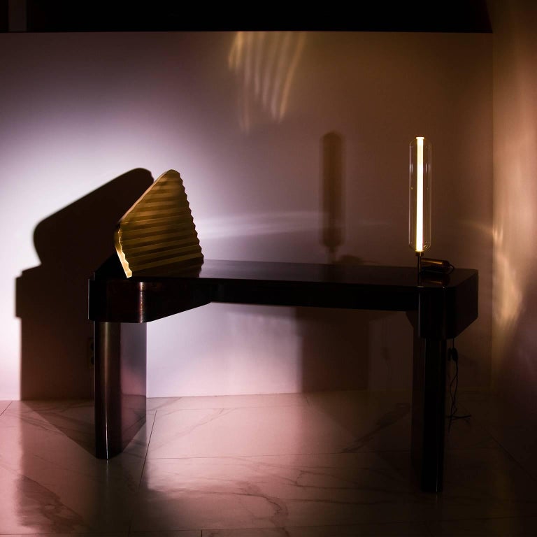 Moon Desk Moon Desk, Elegantly Styled 21st Century Mahogany and Brass Writing ...