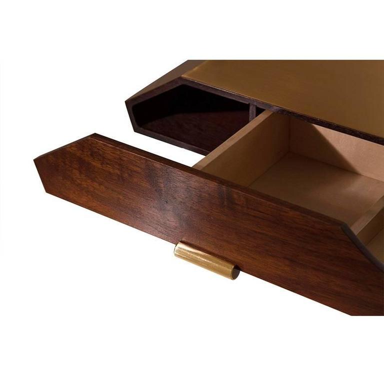 Polished Brass and Walnut Desk Organizer For Sale at 1stDibs