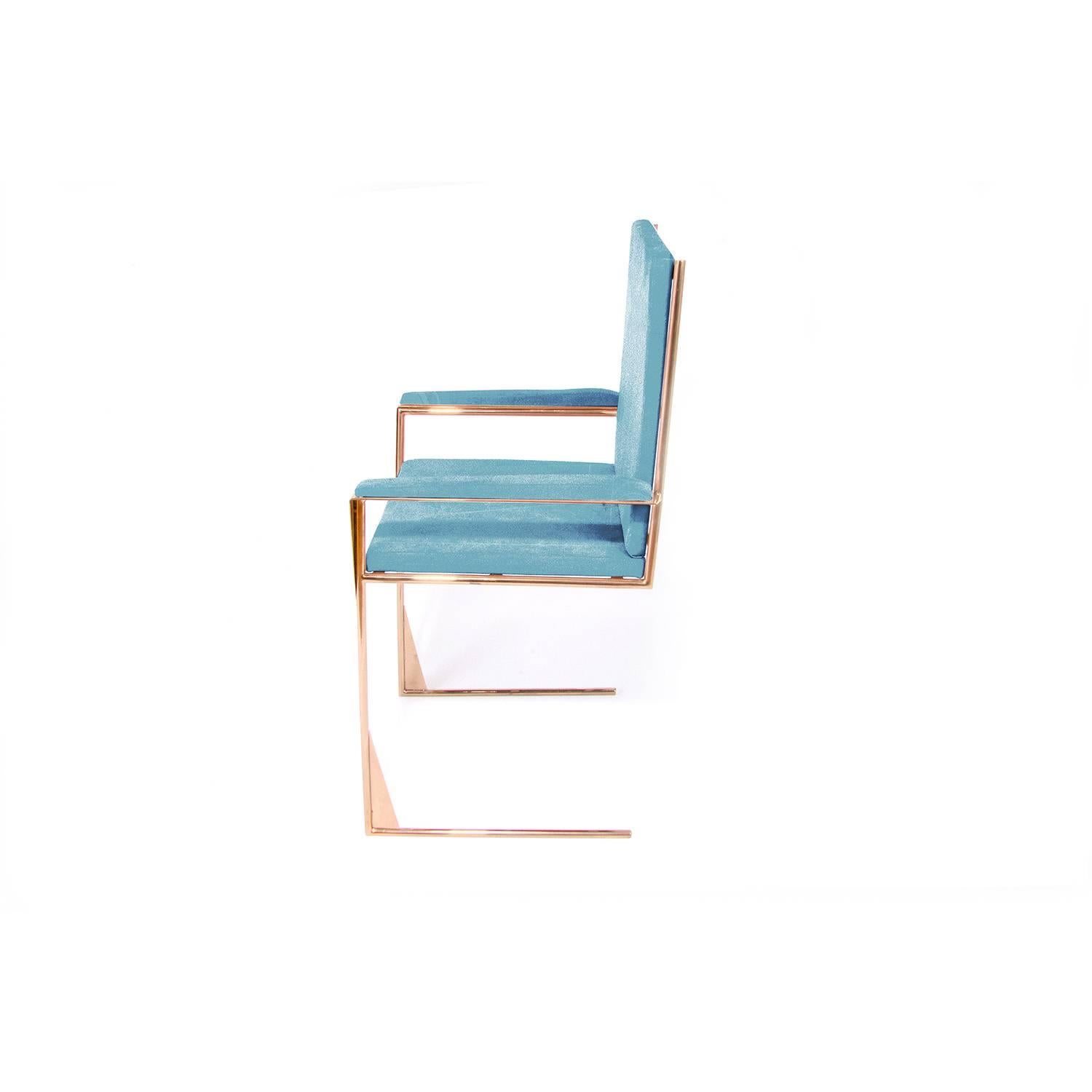 Contemporary Modern Frame Dining or Occasional Chair in Copper and Cotton Velvet