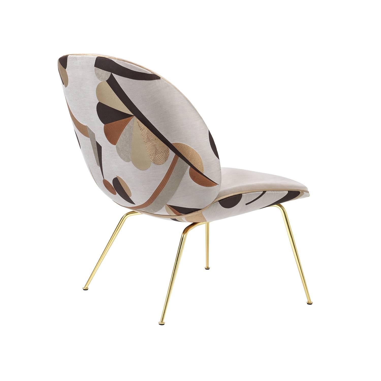 Danish Beetle Lounge Chair Fully Upholstered with Piping & Semi Matt Brass Base