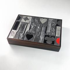 Ottaviani 1960s Sterling Silver, Enamel and Wood Card Playing Box