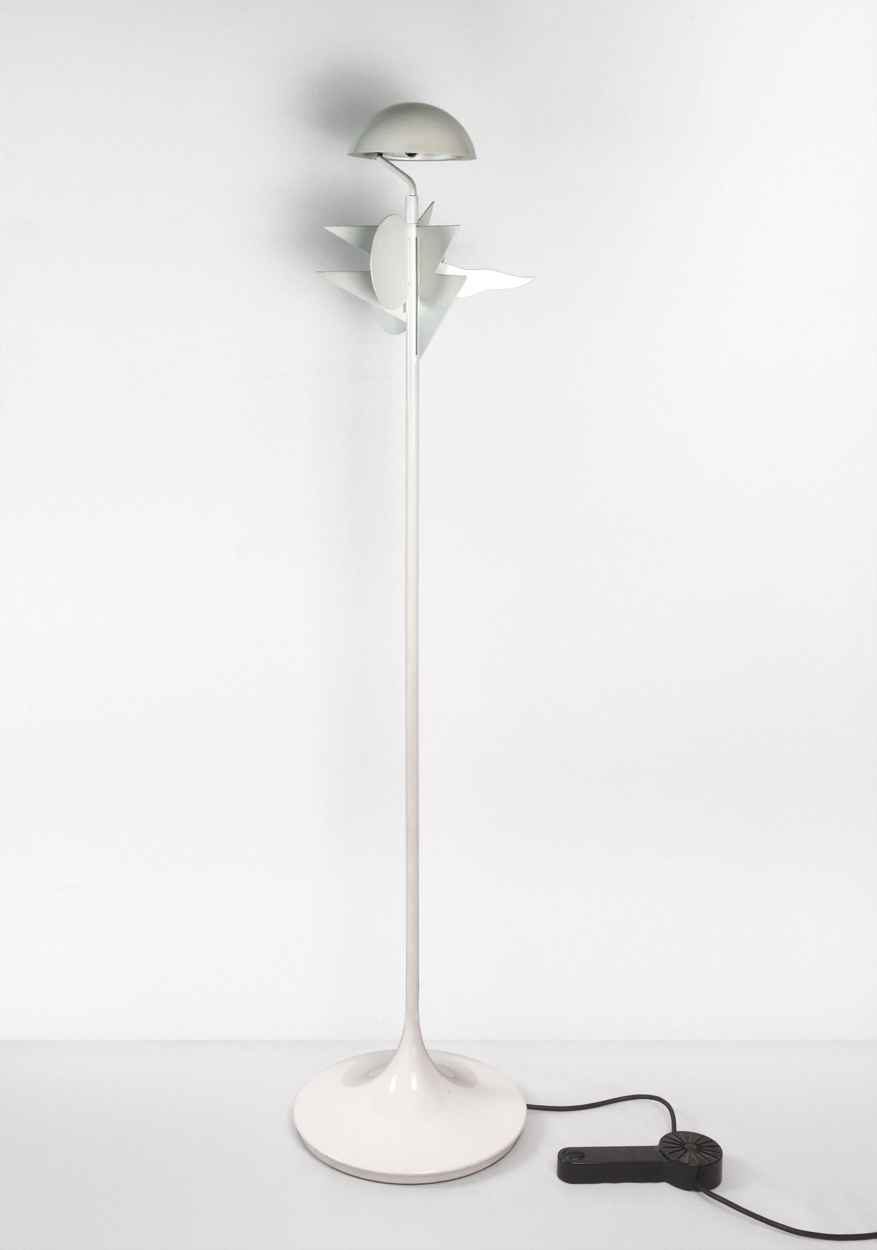 Rare white steel floor lamp designed by Alessandro Mendini, produced by Eleusi. The lamp has dimmer on the wire.