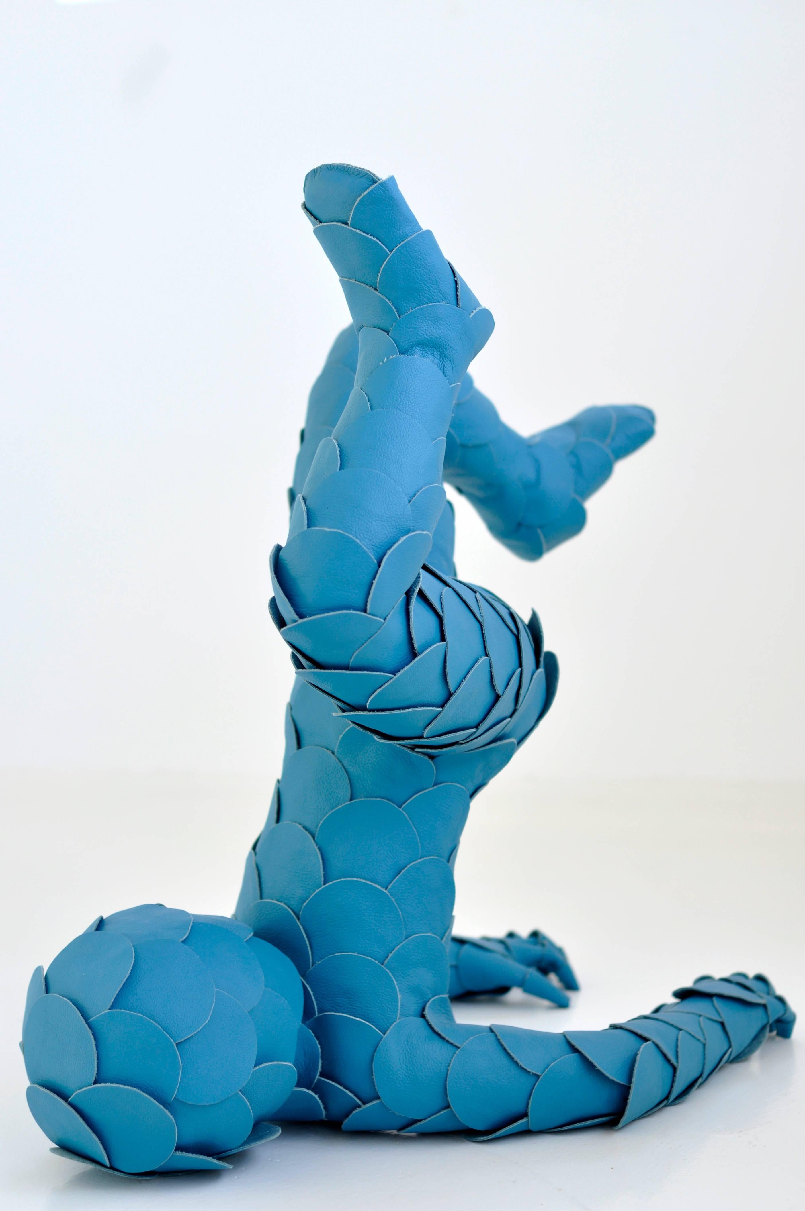 Dutch Untitled, Blue Leather Figurative Sculpture 'Set of Two' For Sale