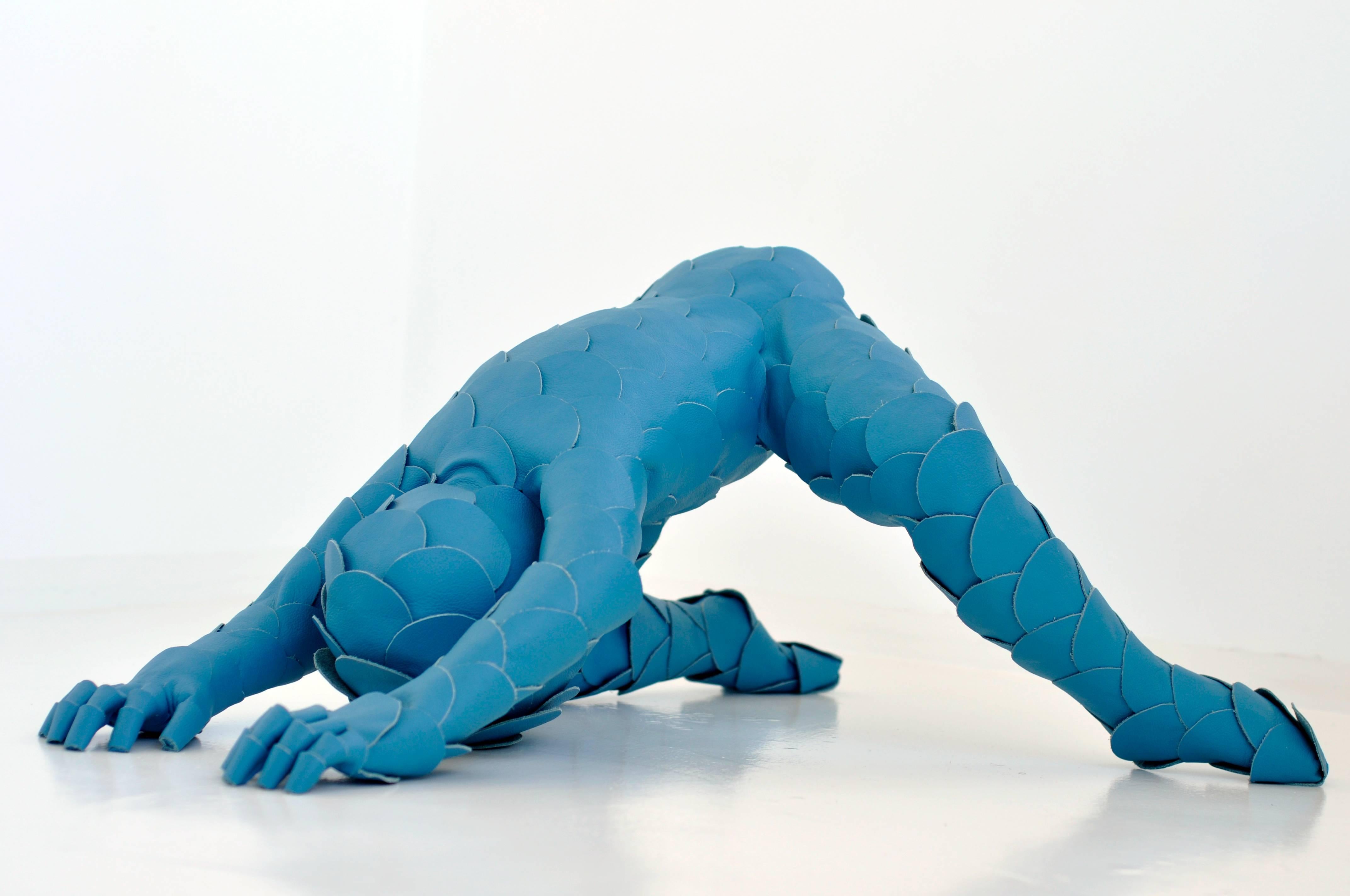 Modern Untitled, Blue Leather Figurative Sculpture 'Set of Two' For Sale