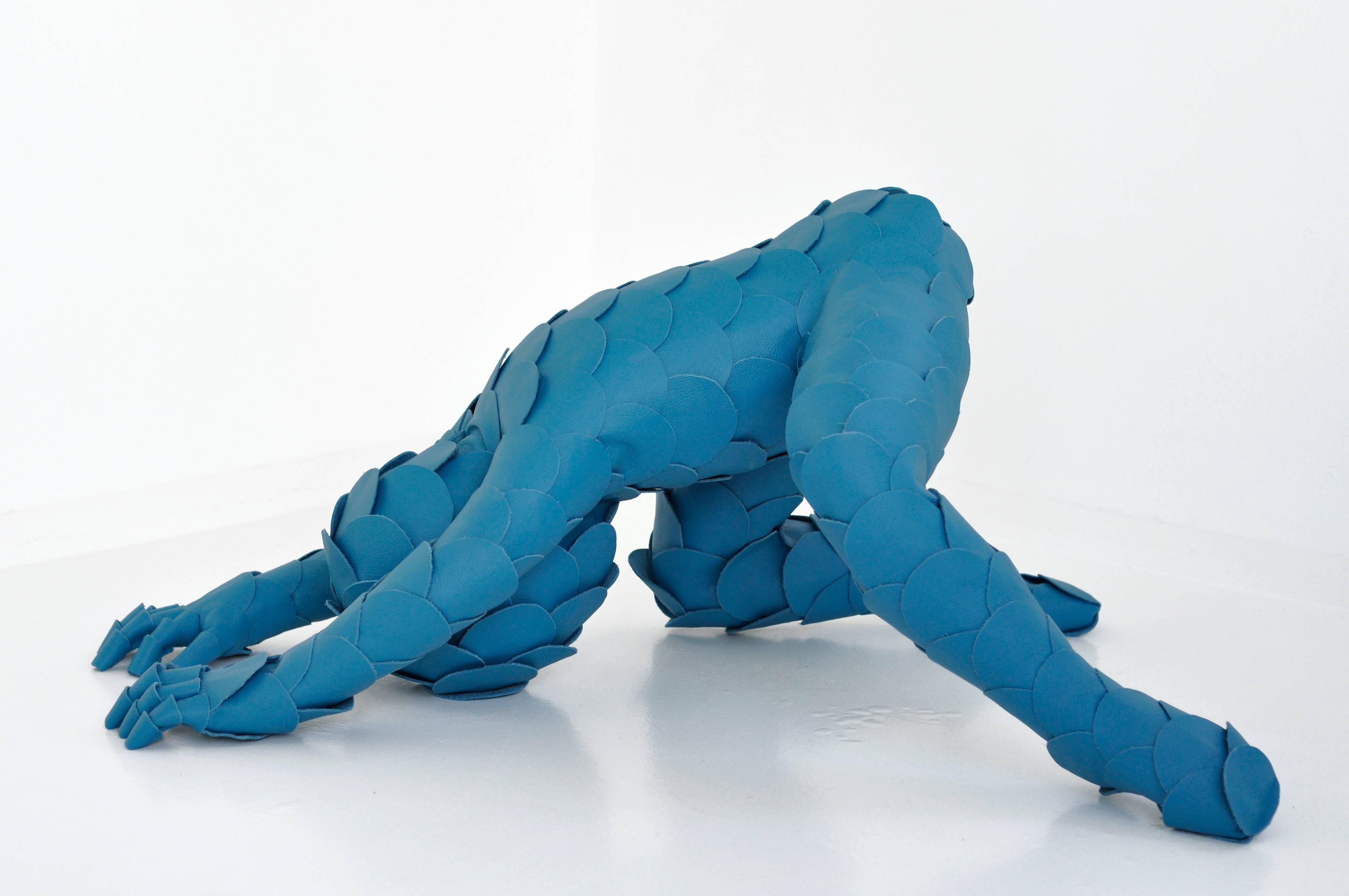 Hand-Crafted Untitled, Blue Leather Figurative Sculpture 'Set of Two' For Sale