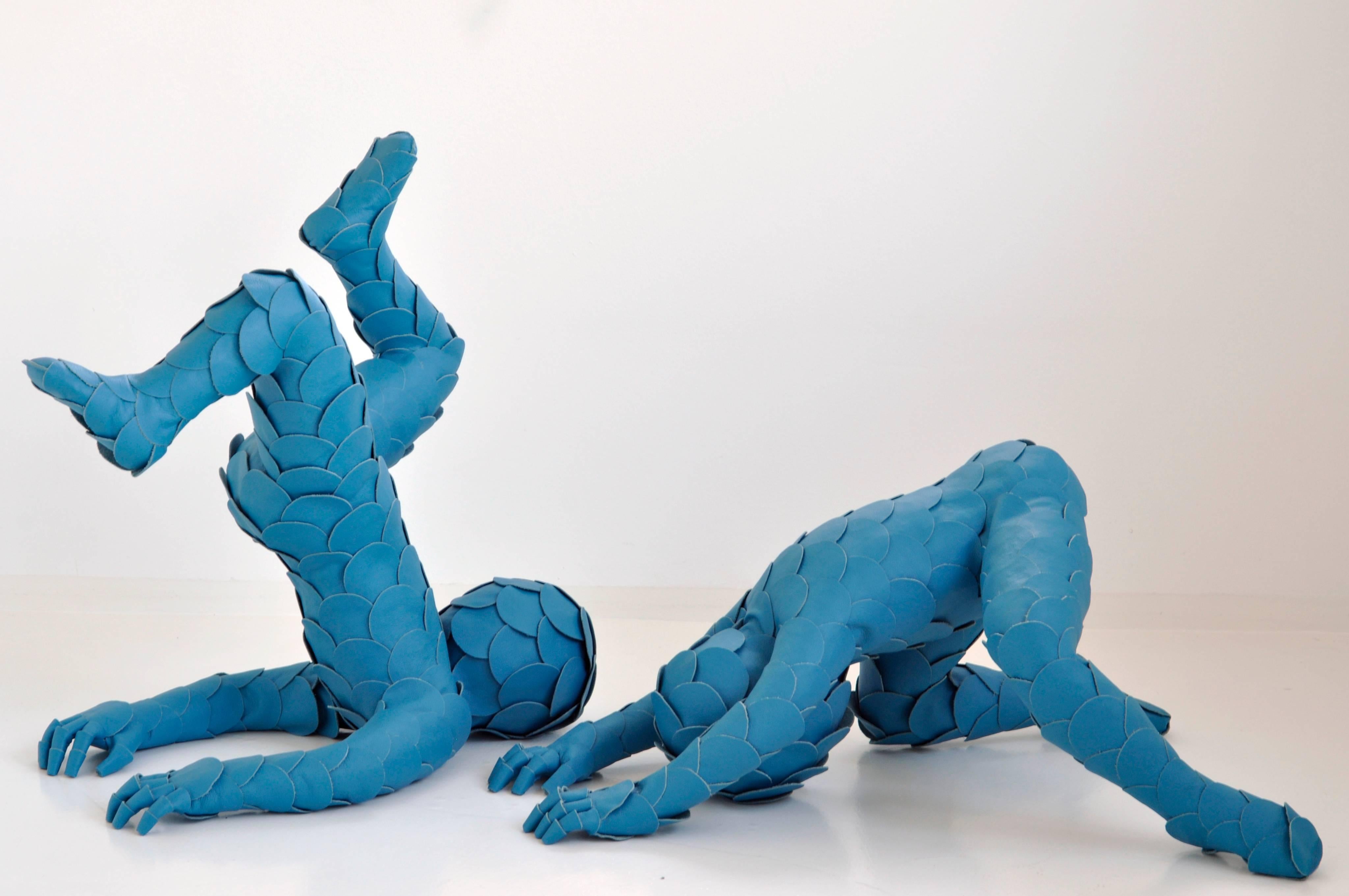 Untitled, Blue Leather Figurative Sculpture 'Set of Two' For Sale 3