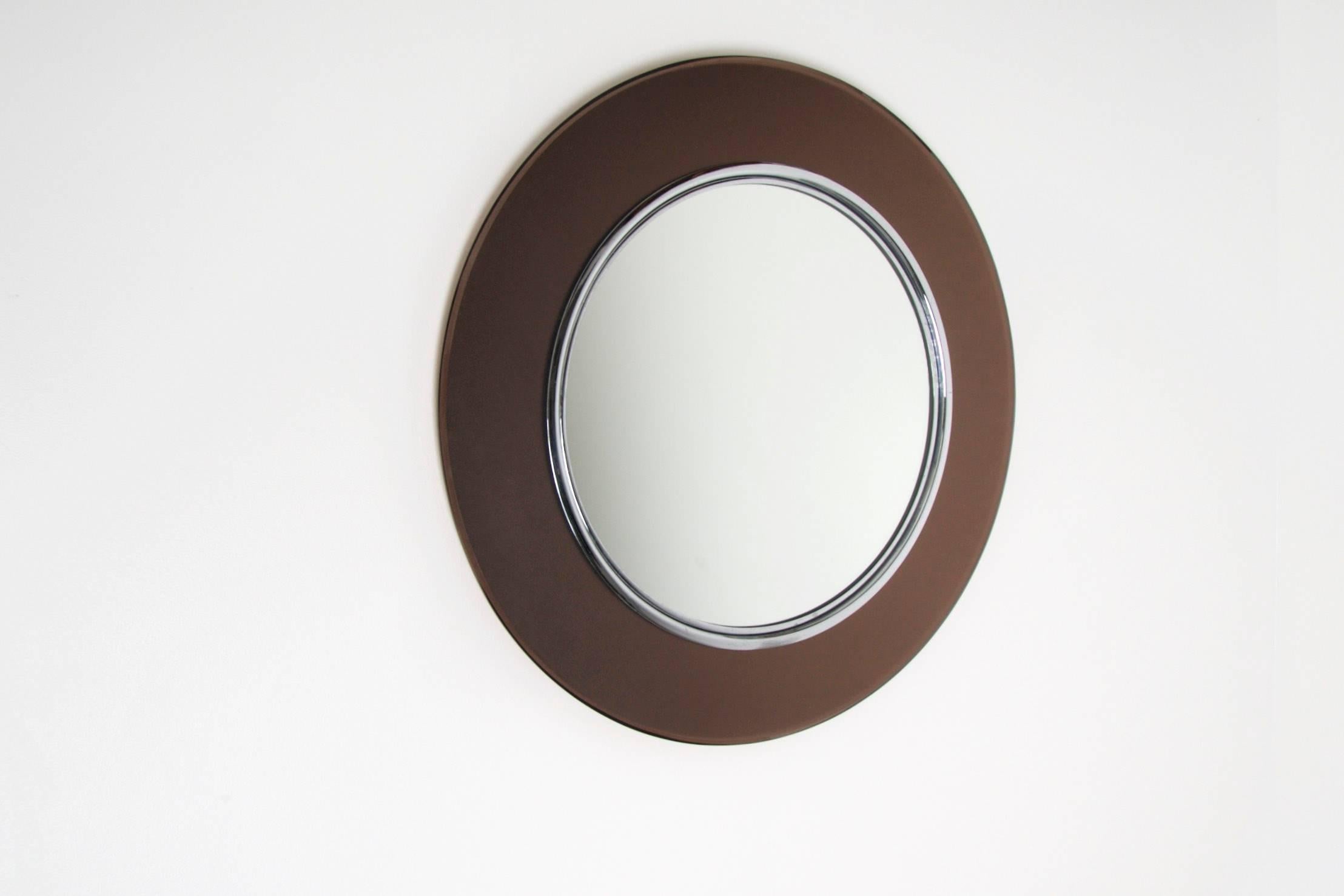 Max Ingrand for Saint Gobain, mirror, 1967
Rare Saint Gobain mirror by Max Ingrand. This circular mirror is made of a frosted brown glass with a frame of chromed steel. The mirror is in very good condition. Saint Gobain is the oldest glass