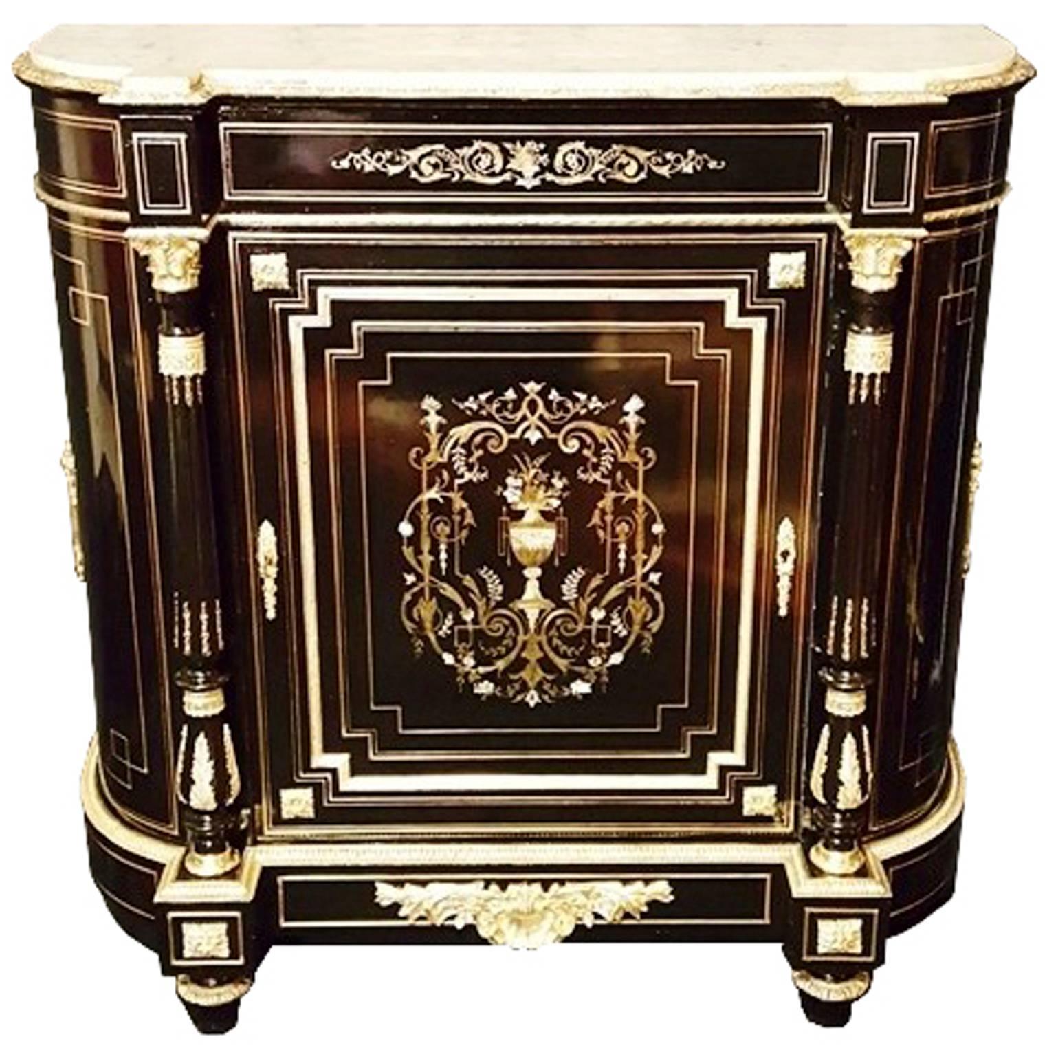 19th Century Napoleon III Cabinet in Boule Marquetry and Carrara Marble, France