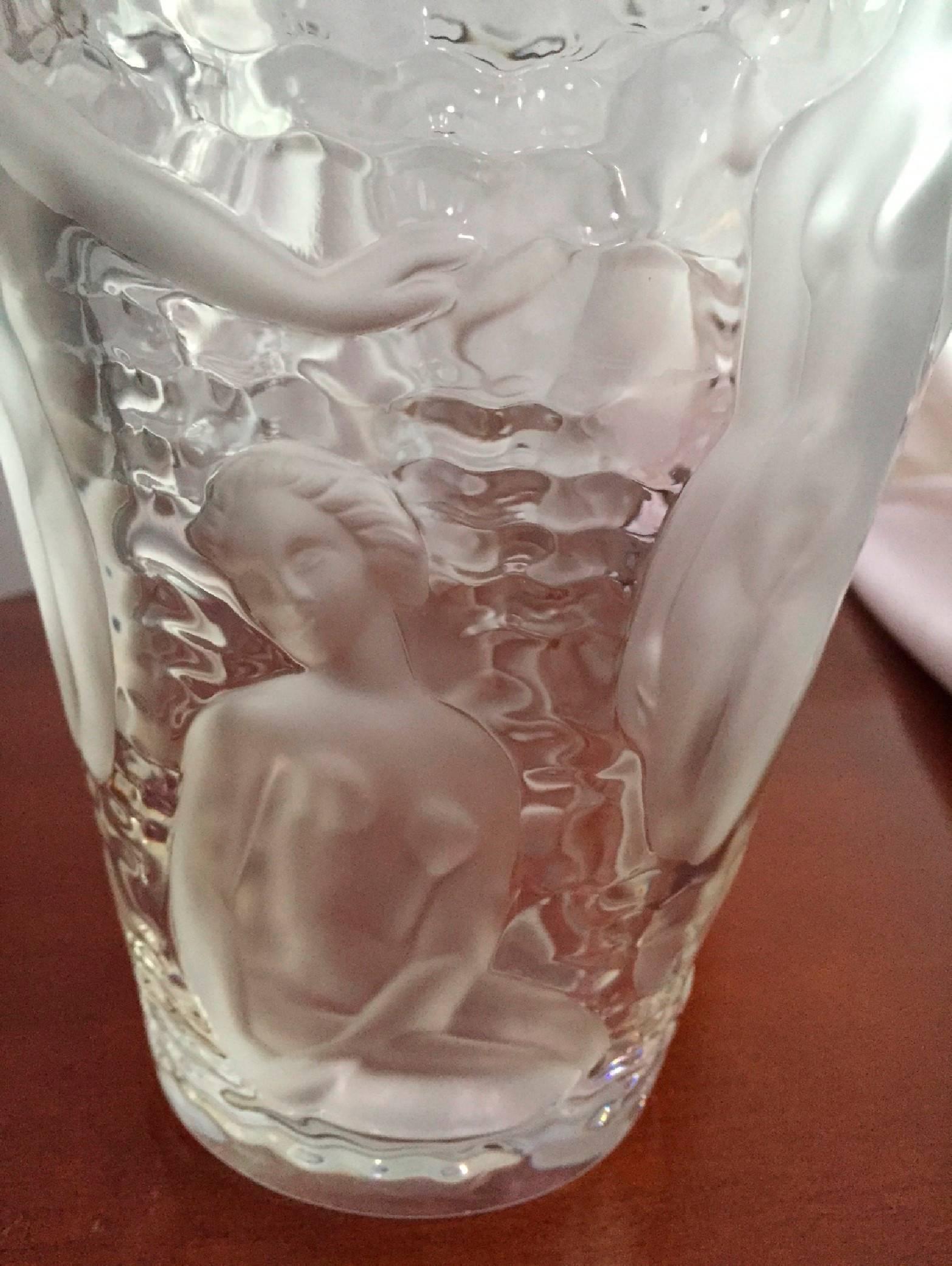 Original lalique, crystal vase in Art Deco style with Ondines 