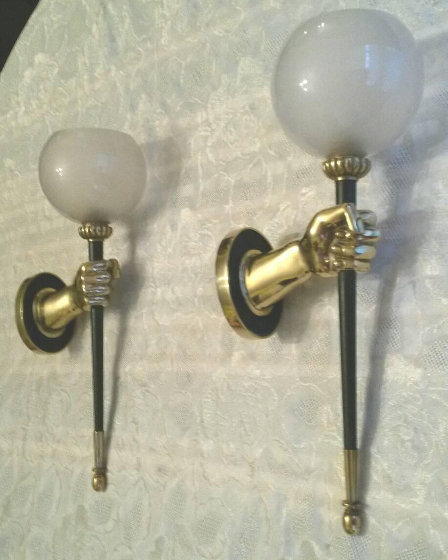 Pair of Neoclassical French Gilt Bronze Sconces, Jansen, France, 1950s In Excellent Condition In Paris, FR