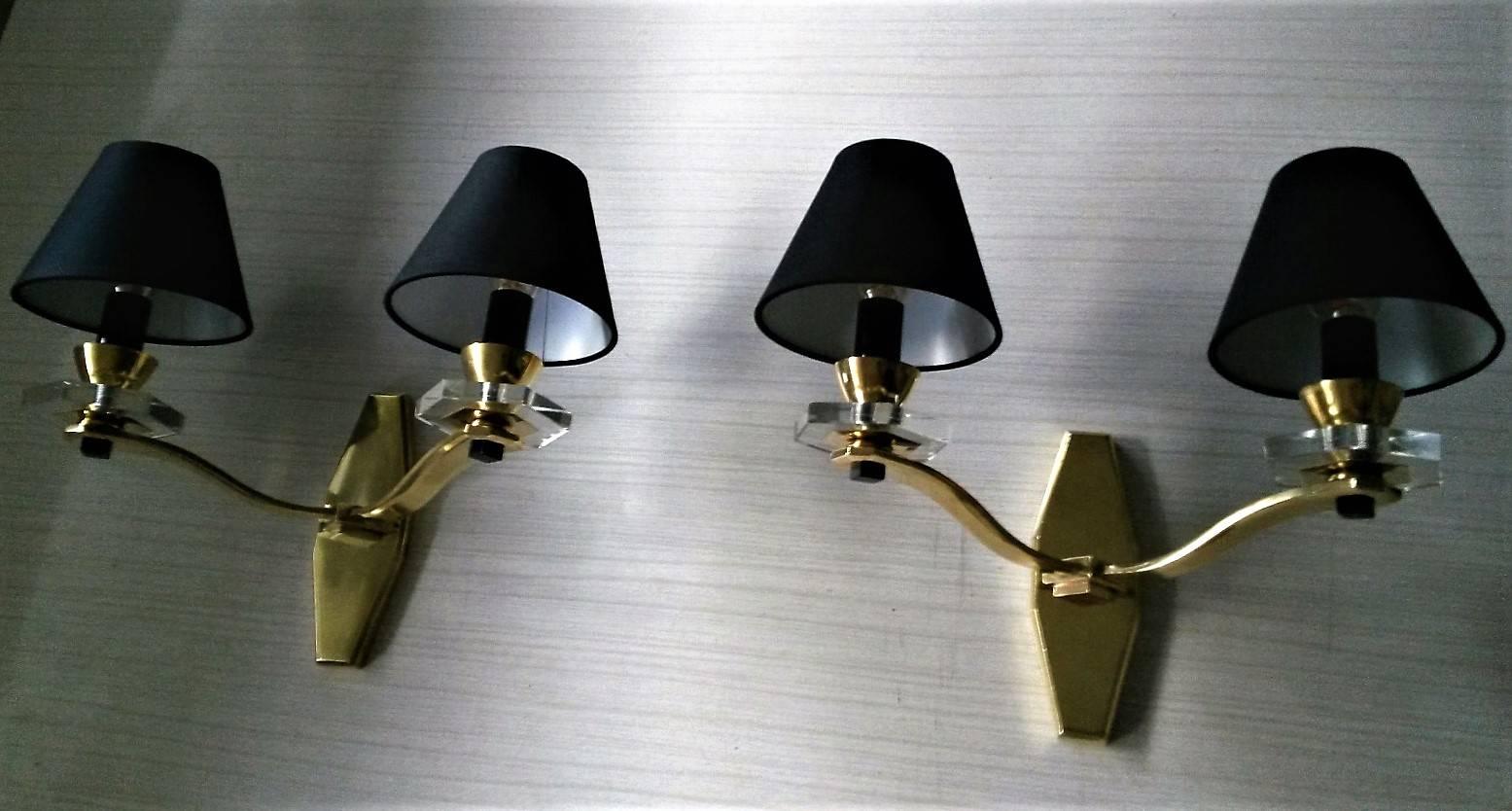 Mid-Century Modern Gorgeous Pair of Two-Arm !Mid Century Modern French Sconces