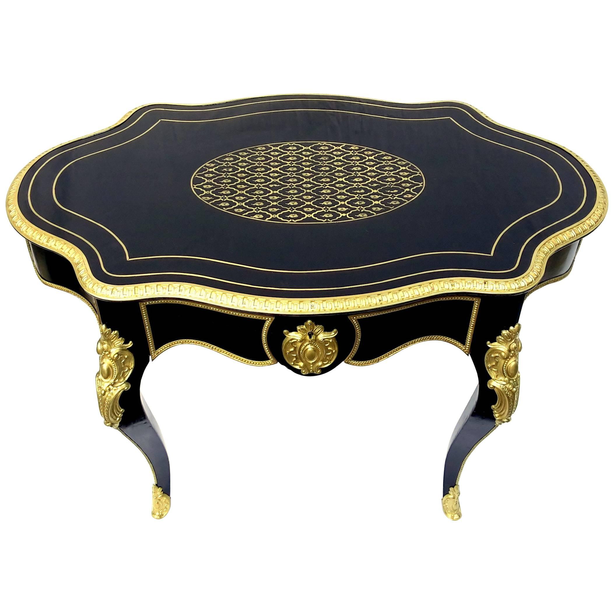 Louis XV Fiddle Desk Writing Table in Boulle Marquetry, 1870, France