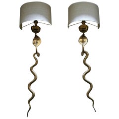 French Neoclassical Gilt Bronze Cobra Sconces, 1950s