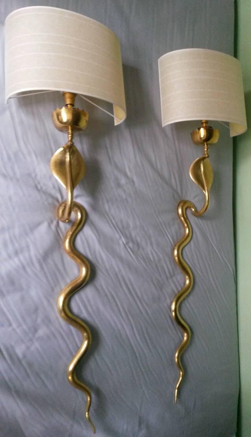 French Neoclassical Gilt Bronze Cobra Sconces, 1950s 5