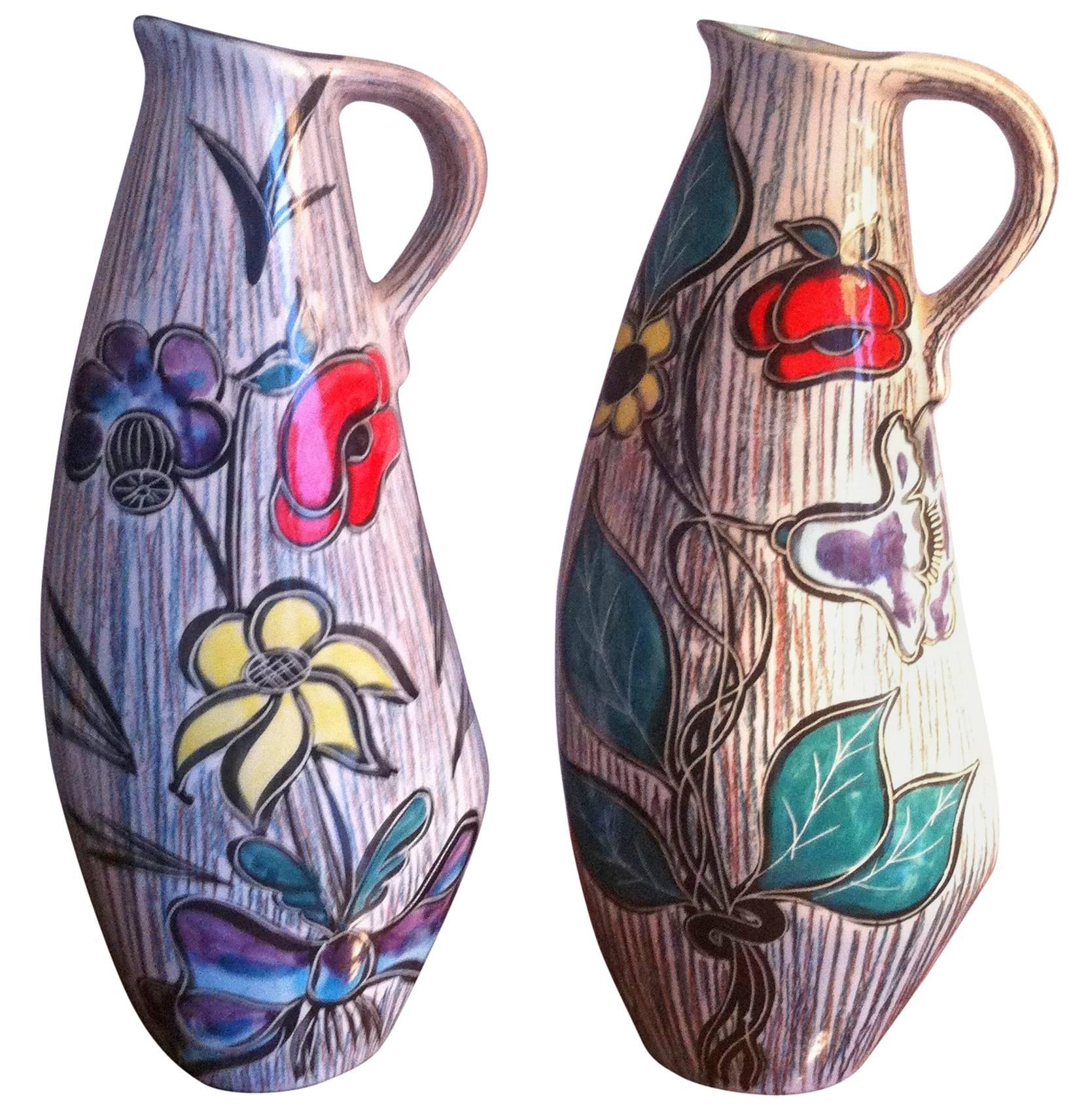 Vallauris Pair of Ceramic French Pitchers Vase, France 1950