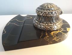 Late 19th Century Portor Black and Gold Marble Base Inkwell