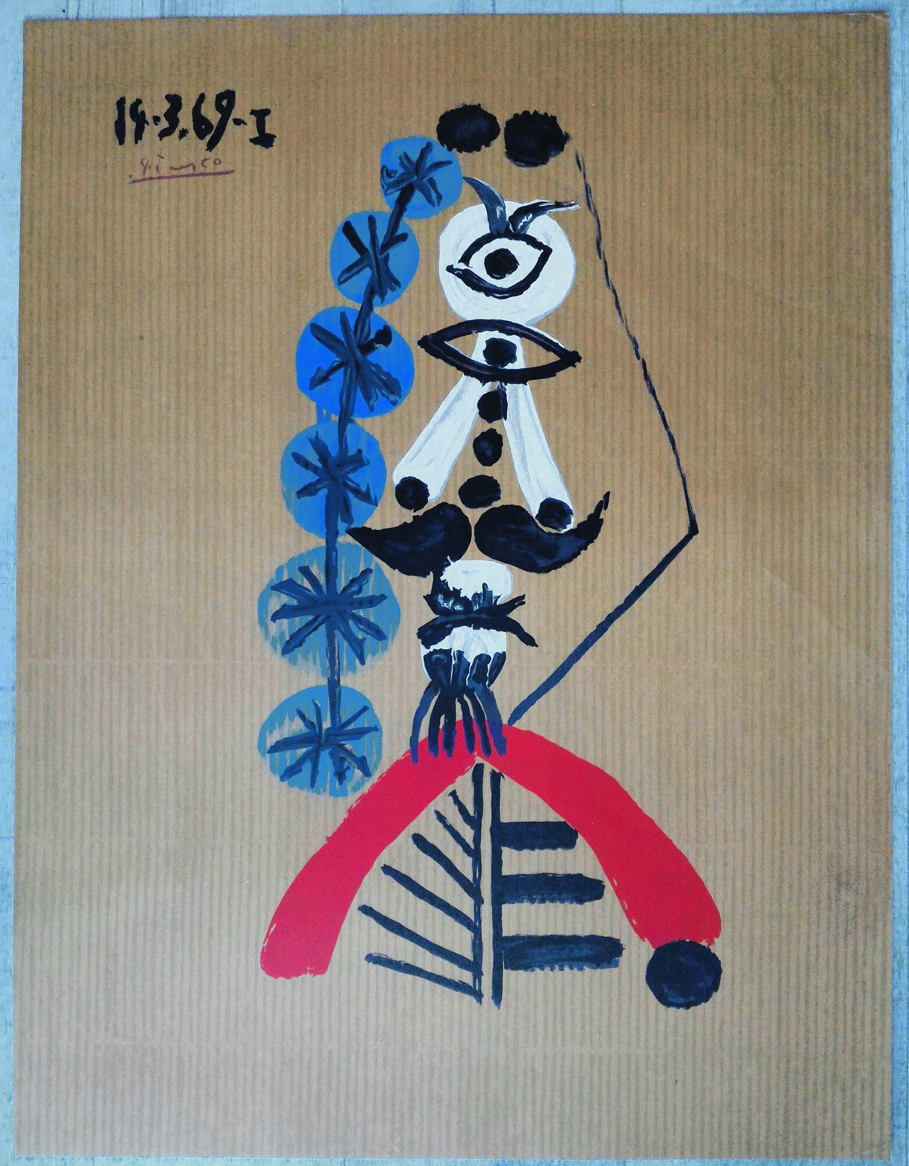 Mid-Century Modern Lithographie originale signée et datée de Portrait Imaginaire de Picasso:: France:: 1969