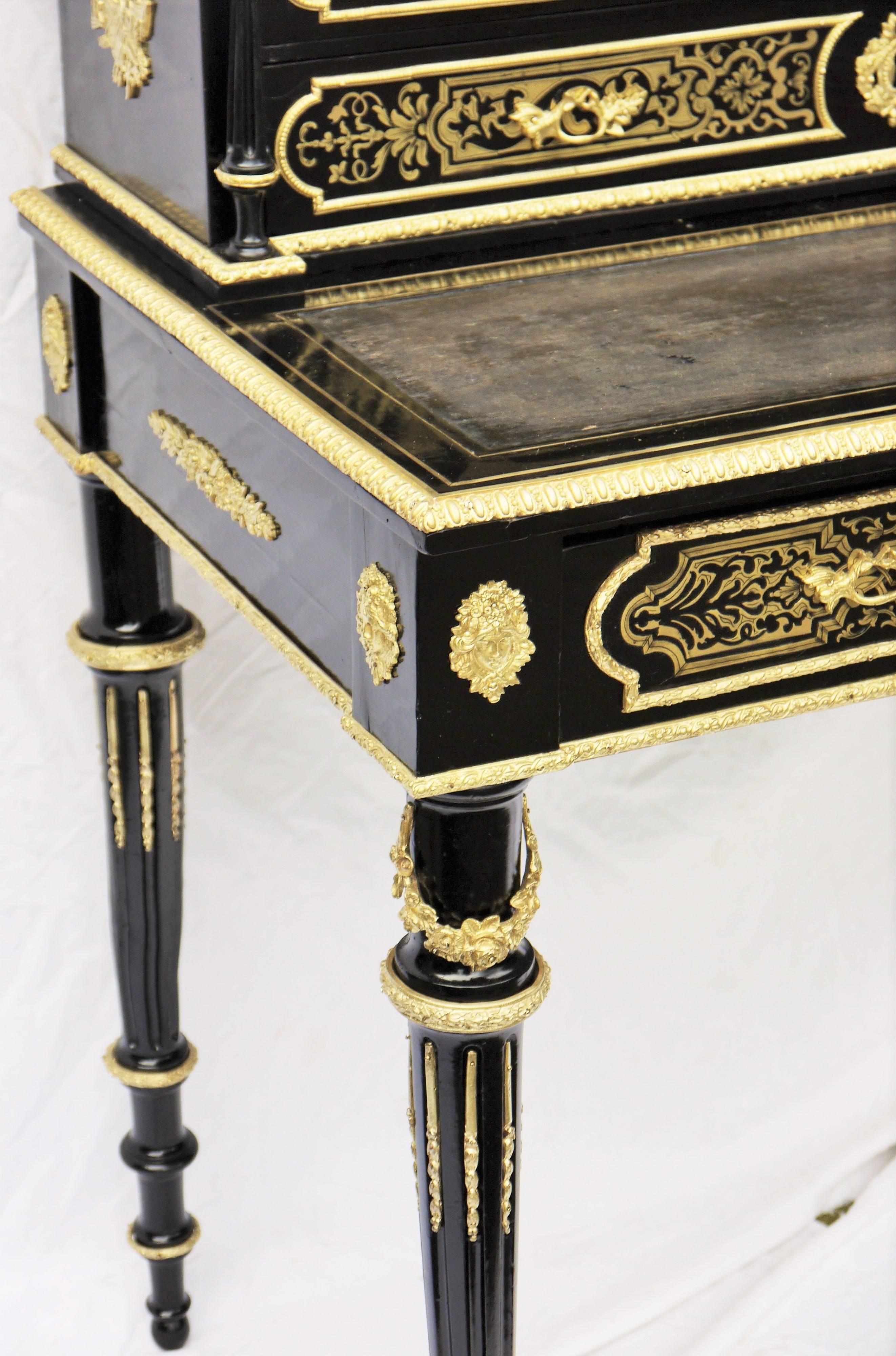 Brass 19th Century Unique, Rare French Desk Napoleon III, Boule Style Marquetry