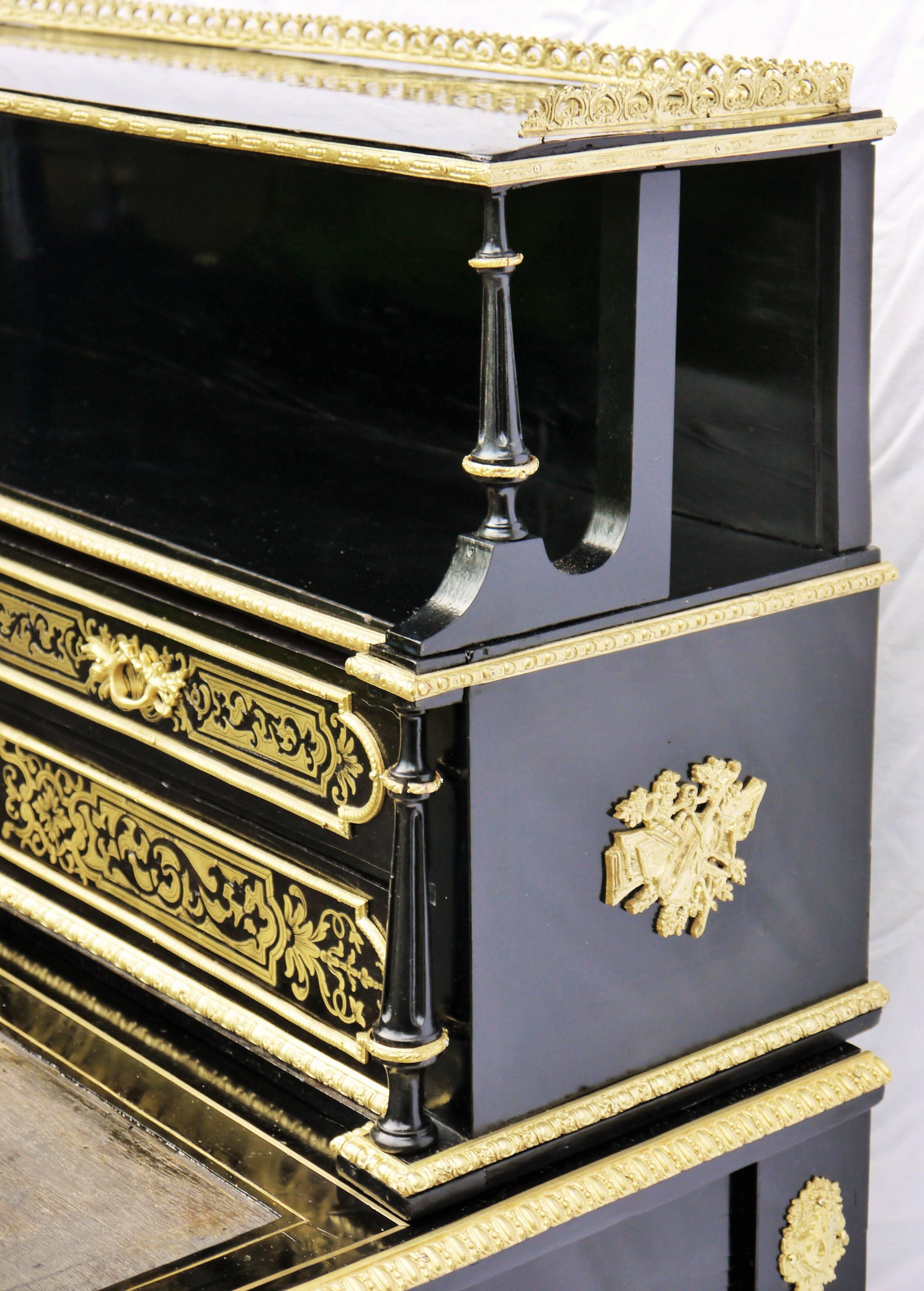 19th Century Unique, Rare French Desk Napoleon III, Boule Style Marquetry 1