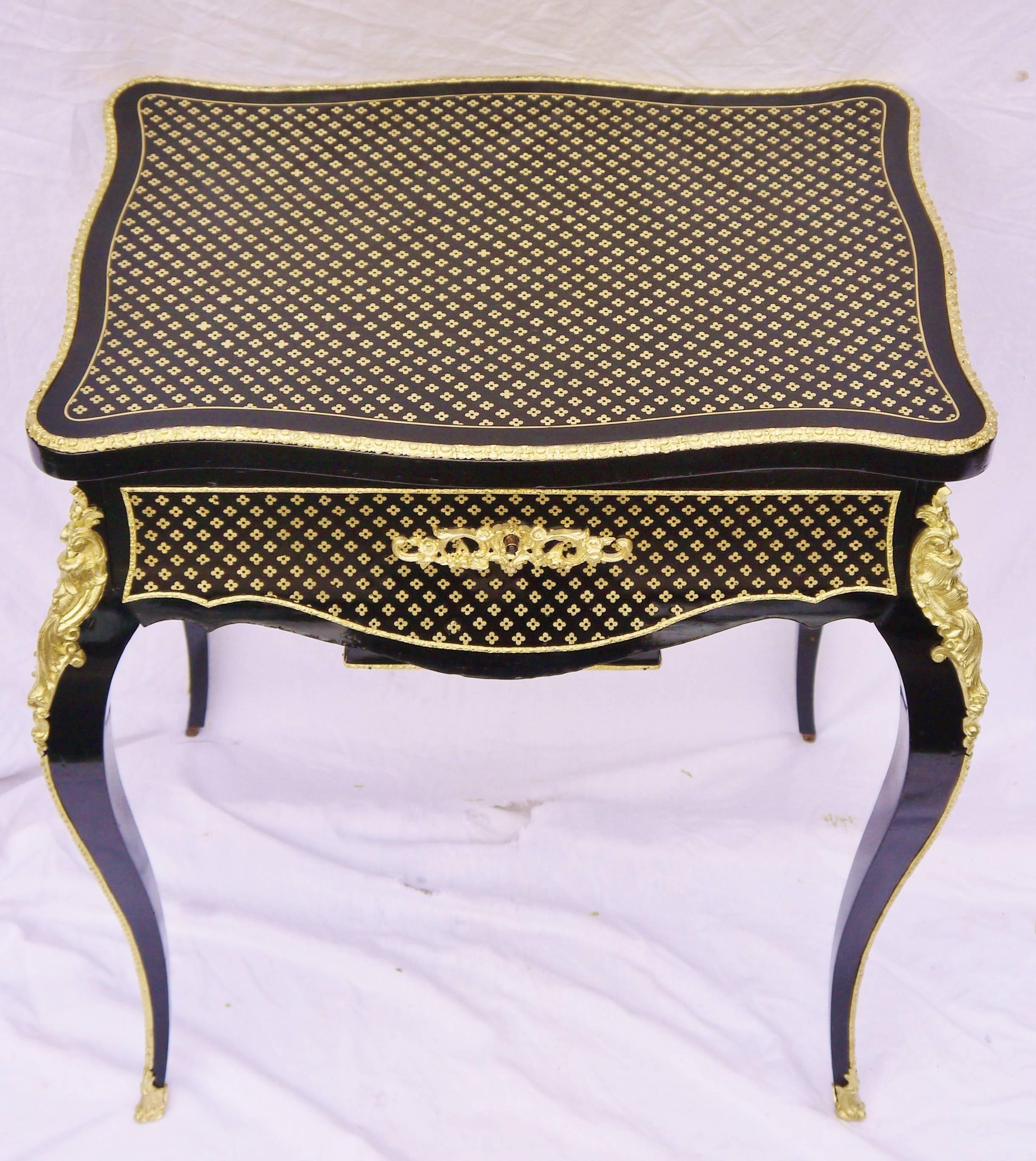 Napoleon III 19th Century, Louis XV Style, Ebony Boule Marquetry Travailleuse Side Table