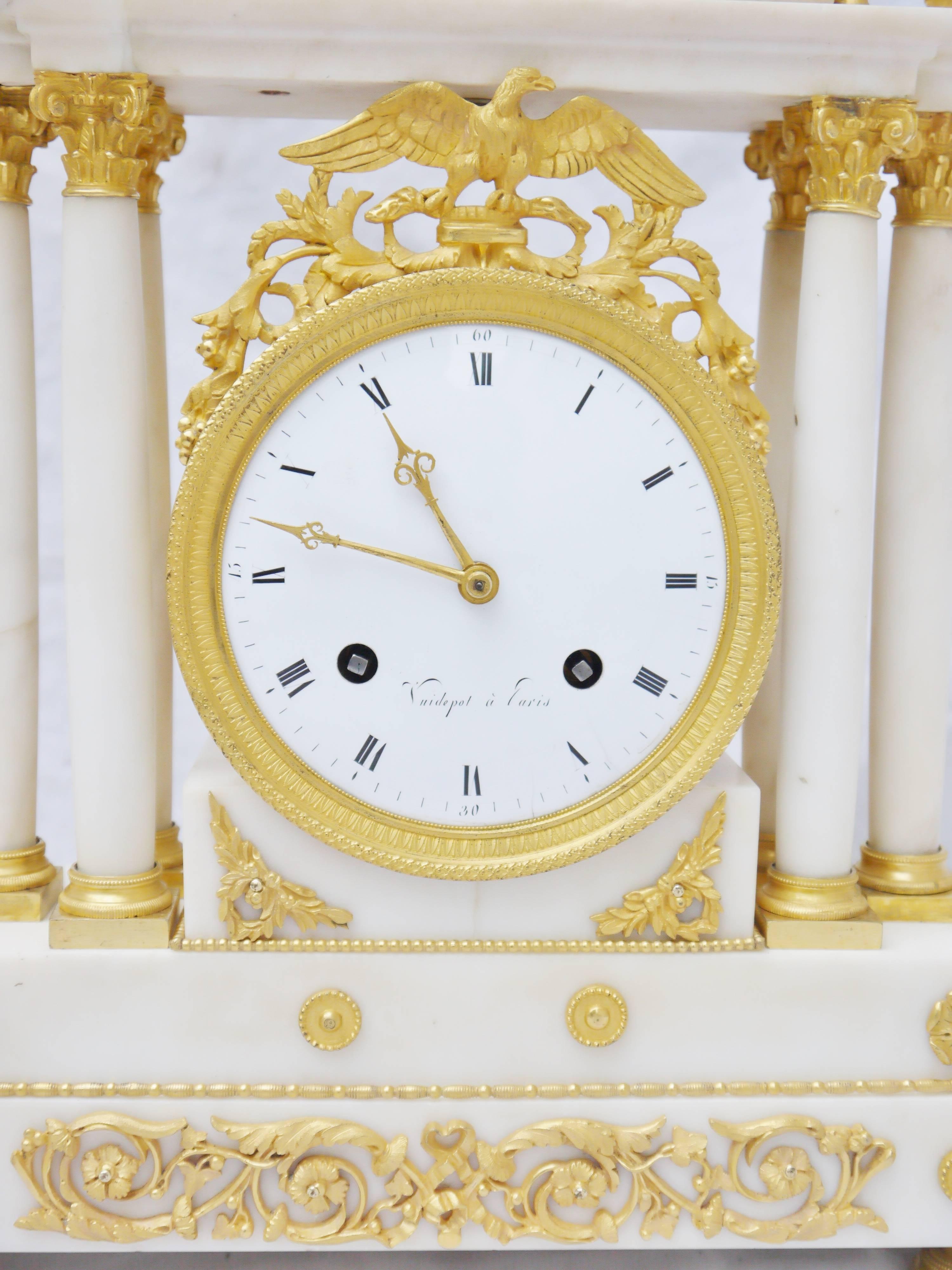 Late 18th Century Superb French Louis XVI White Carrara Marble and Gilt Bronze Table Clock