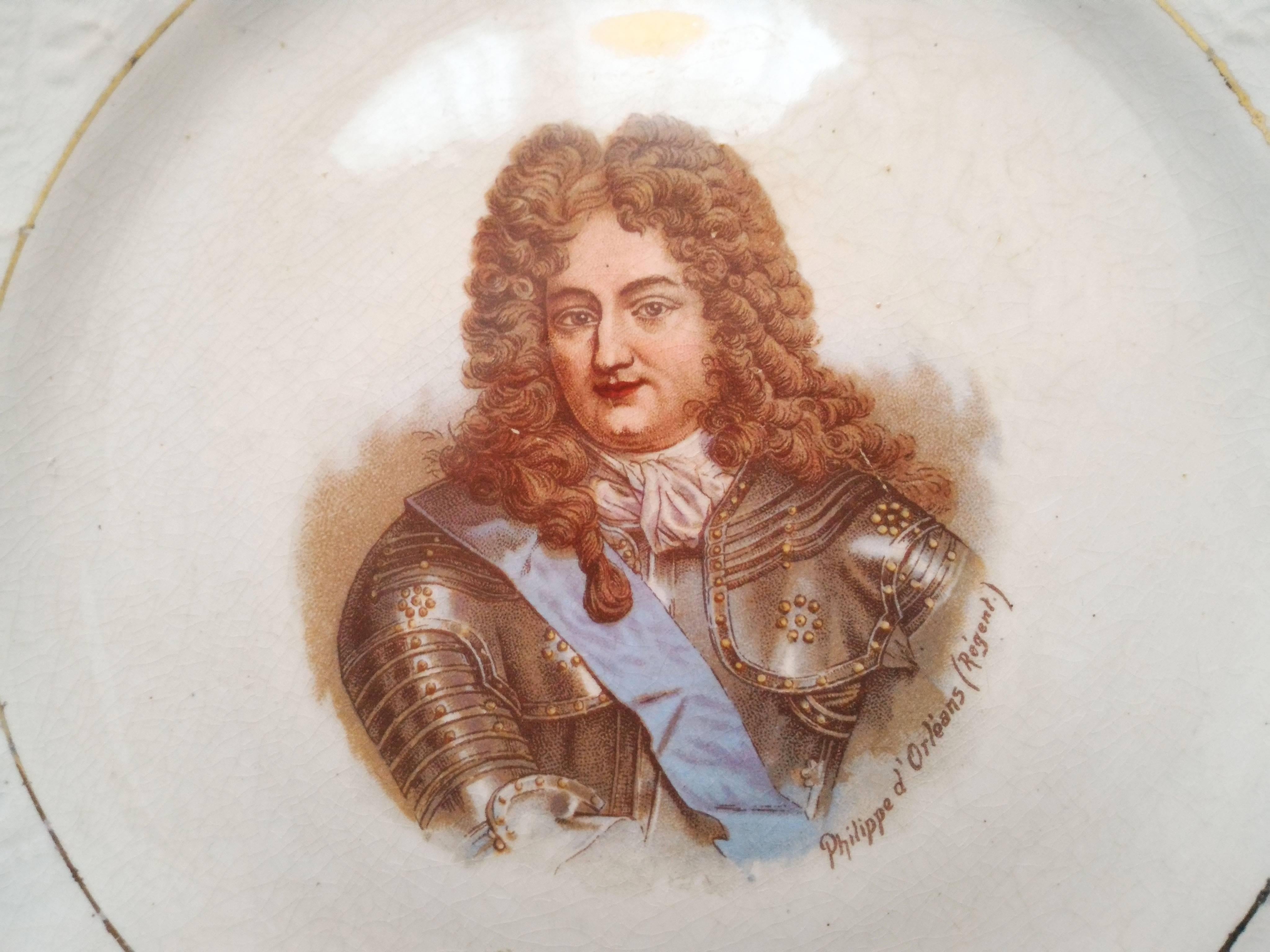 Set of Five Decorative French Royal Portraits Plates, Signed by Lebacqz Bouchar In Good Condition In Paris, FR