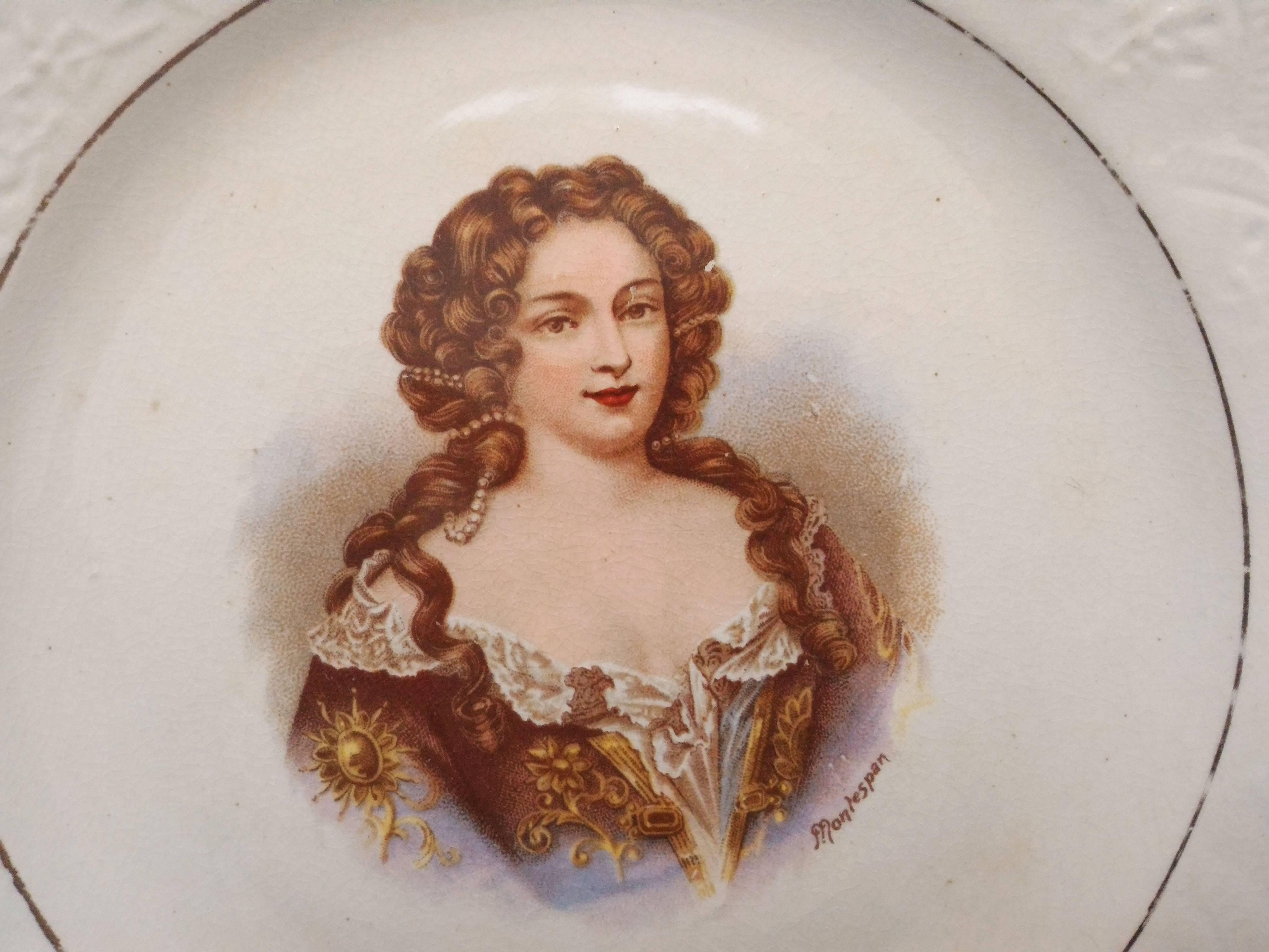 Porcelain Set of Five Decorative French Royal Portraits Plates, Signed by Lebacqz Bouchar