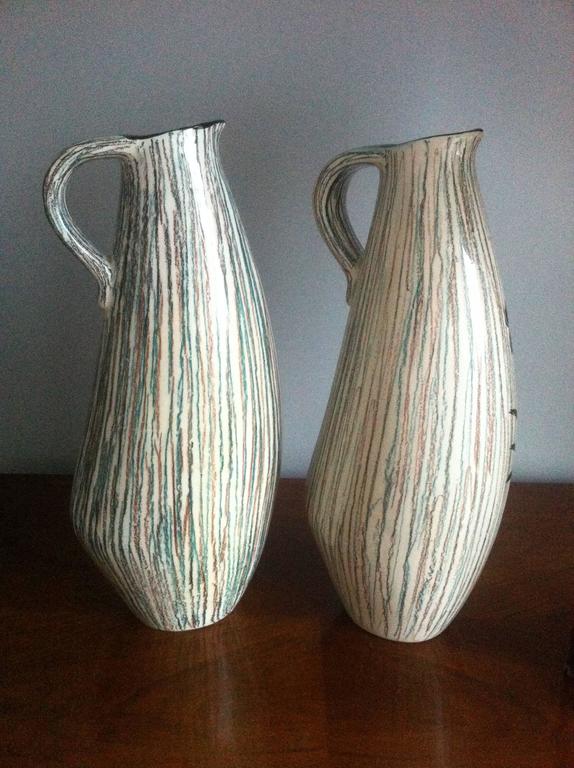MidCentury Modern,Tall Pair of Ceramic French Pitchers Vase Signed