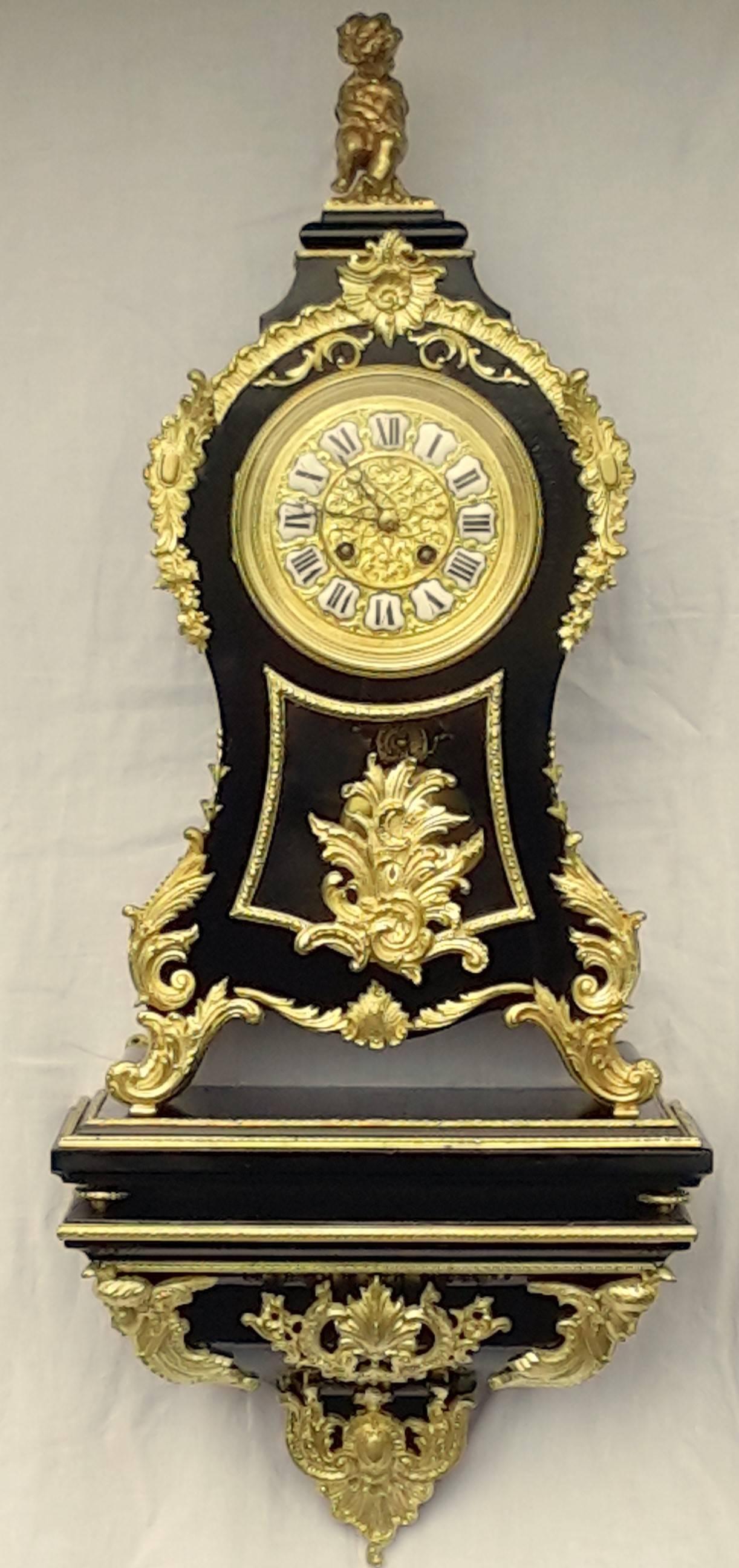 Napoleon III Ebony and Gilt Bronze Wall Clock and Plinth, France, 19th Century In Excellent Condition In Paris, FR