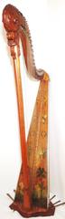 Rare Harp, 18th Century, Wood Painted with Flowers, Landscape, France