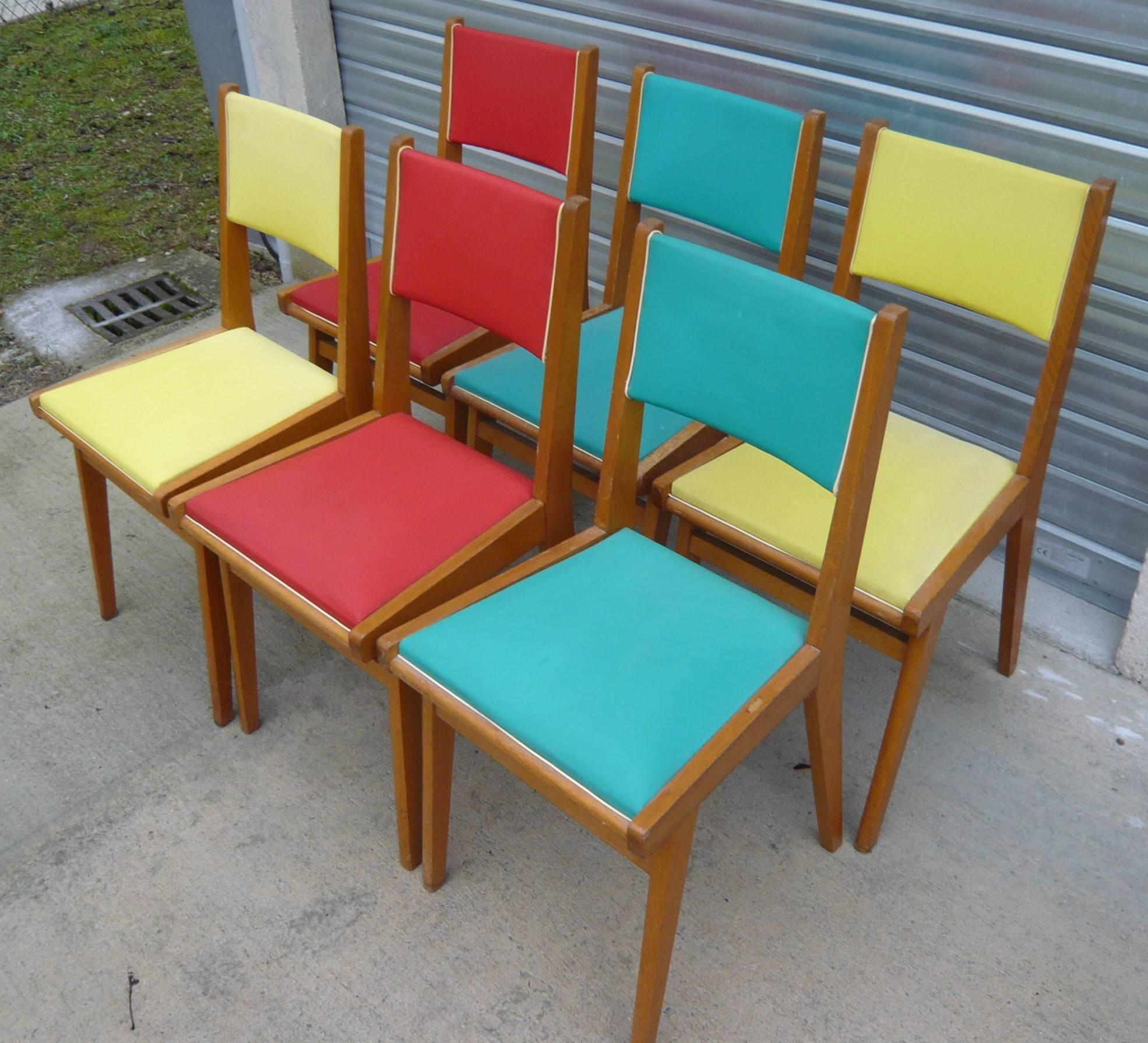 Set of Six French Chairs, Original Mid-Century Modern In Good Condition In Paris, FR
