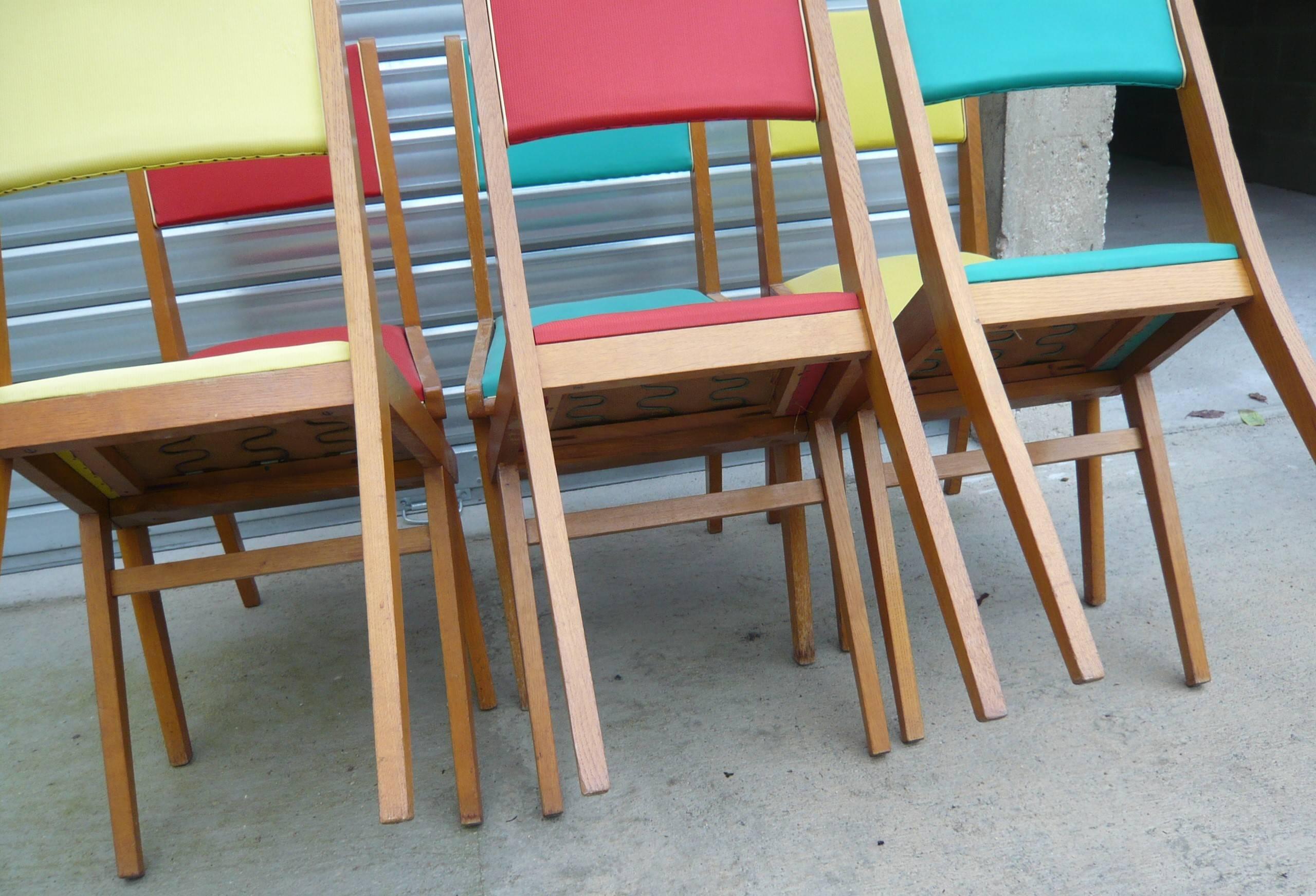 20th Century Set of Six French Chairs, Original Mid-Century Modern