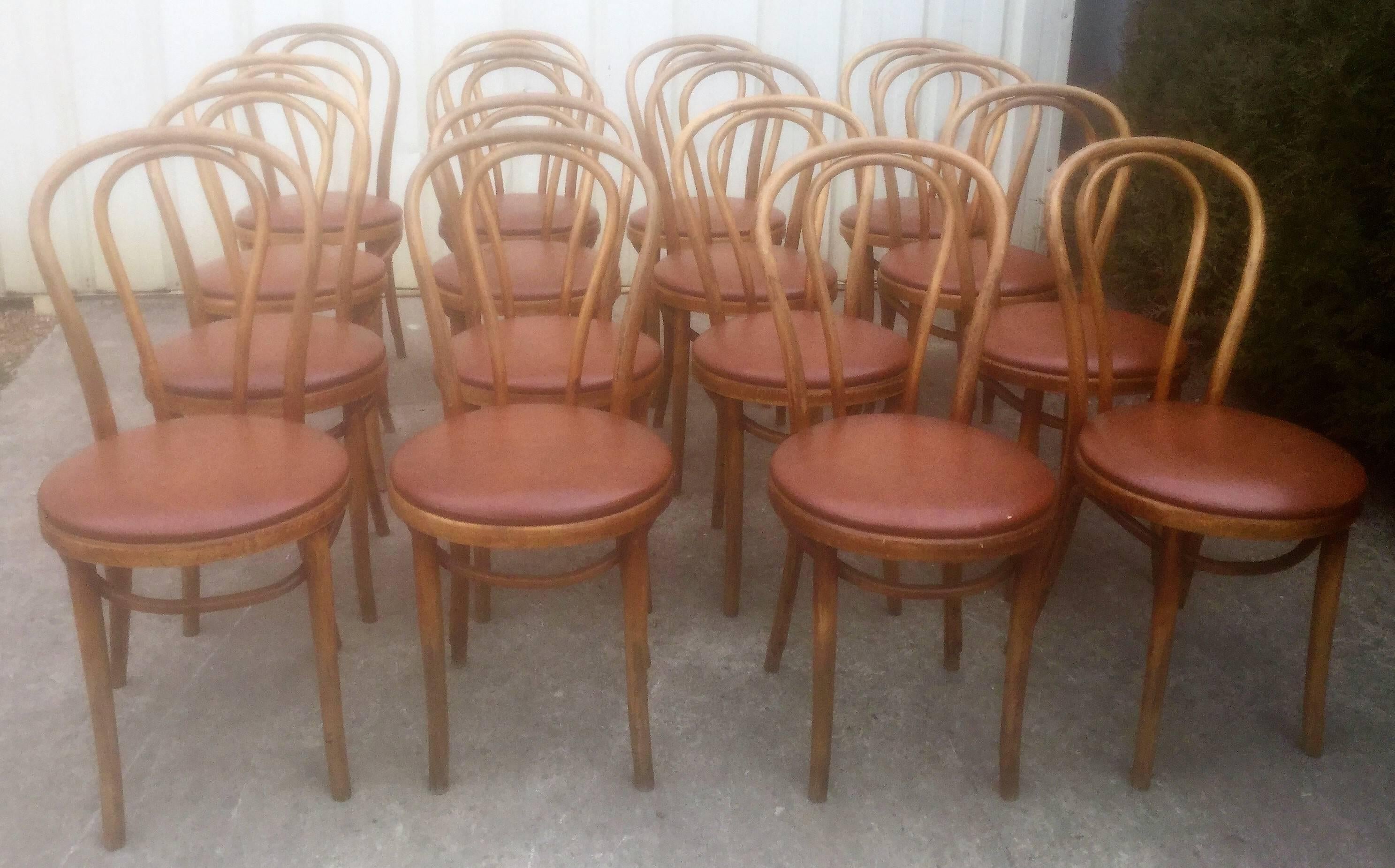 Set of 12 Thonet Bentwood Beech Brown Chairs In Good Condition In Paris, FR