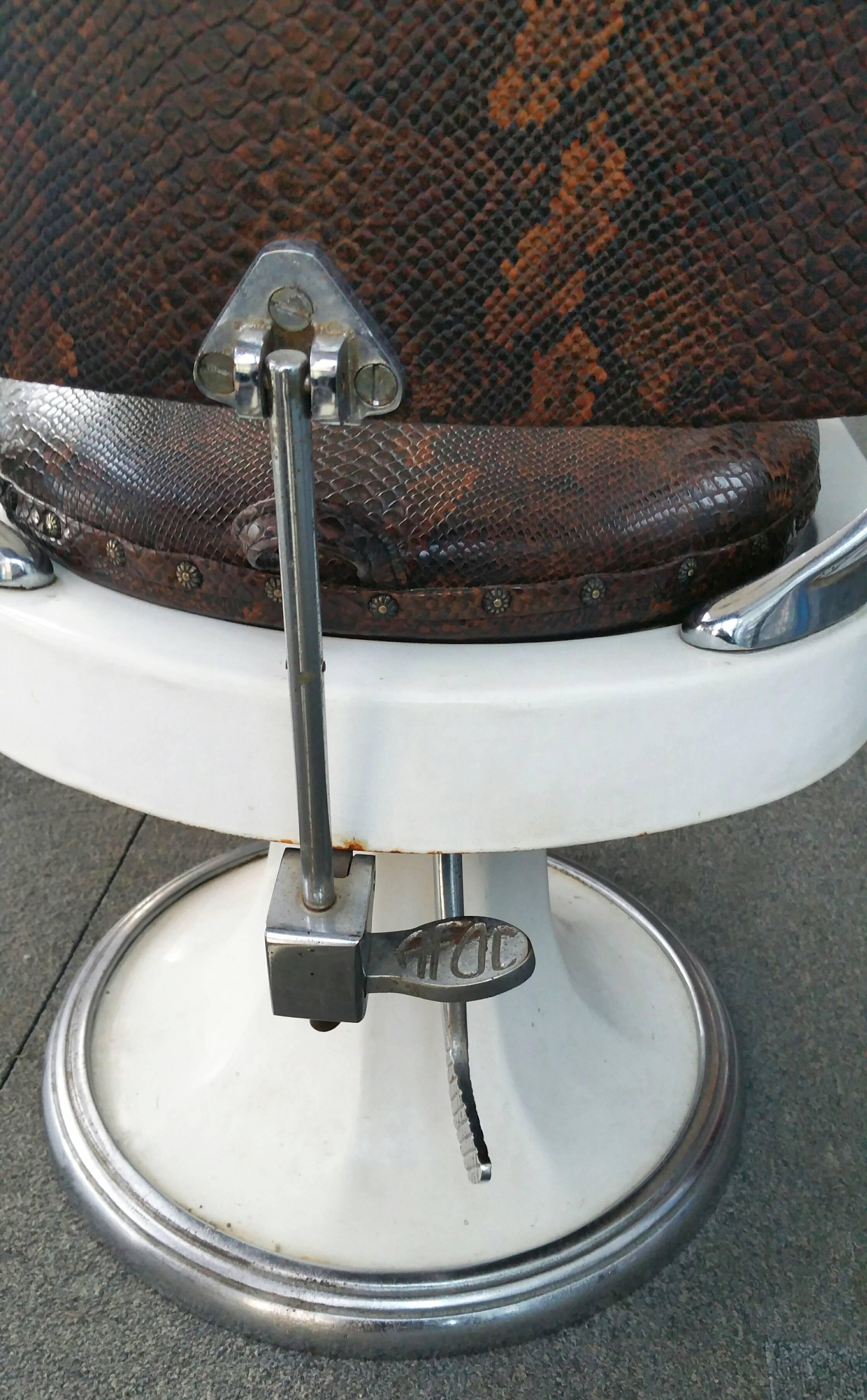 Set of Three French Barber Hairdresser's Chairs, in Original Crocodile Leather In Good Condition In Paris, FR