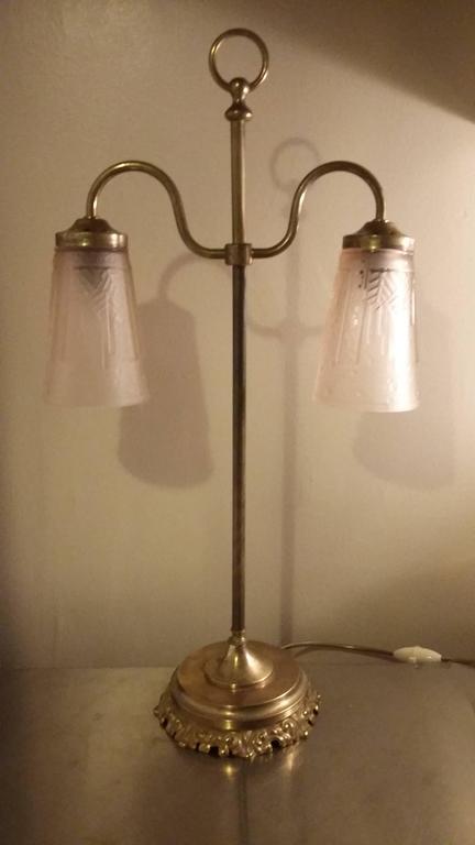 Art Deco Two Arm French Table Lamp Signed By Muller At 1stdibs French Tall Double Two Arms Table Lamp In A Bronze And Brass Base Foot