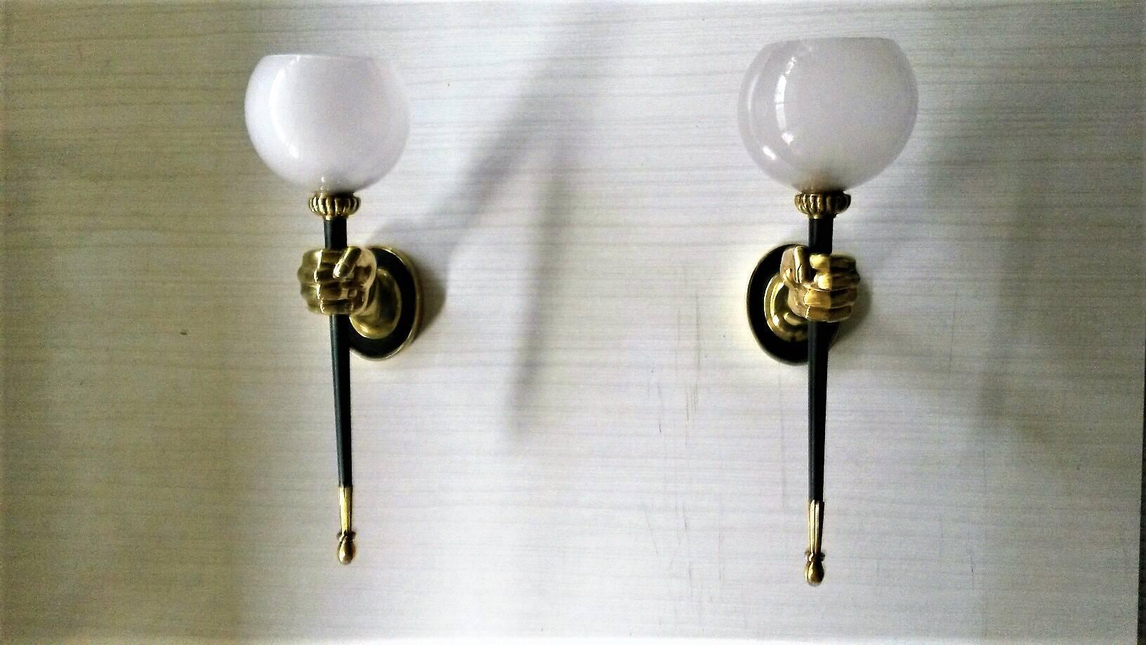 Pair of Neoclassical French Gilt Bronze Sconces, Jansen, France, 1950s 1