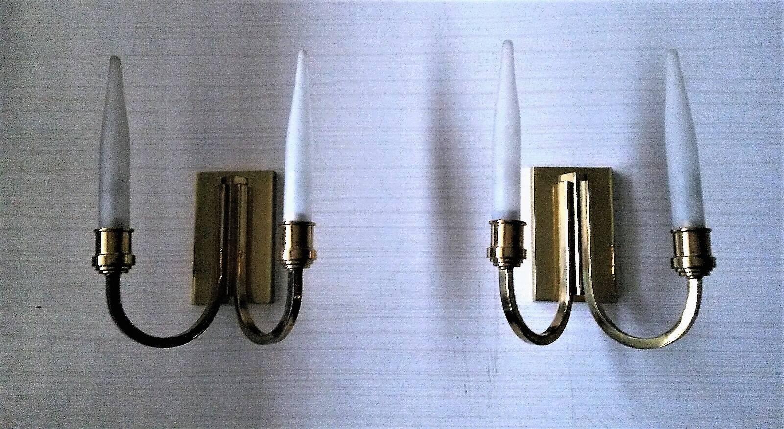Mid-Century Modern Two Double Pair of French Mid Century Modern Bronze Sconces by Genet Michon, 1950