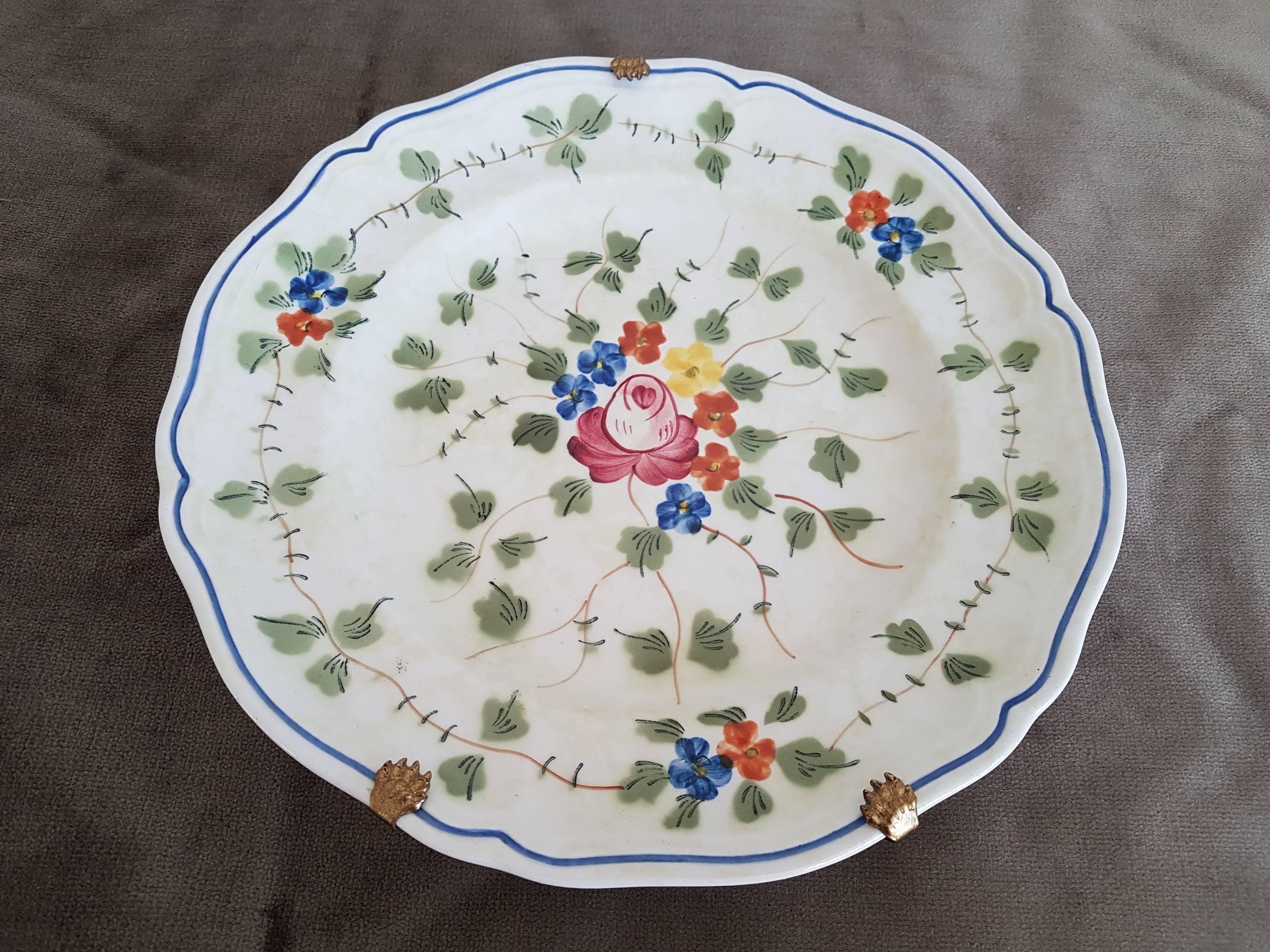 Austrian Set of Three Countryside Hand Painted Decorative Floral Plates