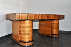 Rare Macassar French Art Deco Office Set Desk Table, Bookcases and Armchair
