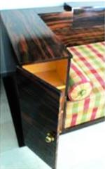 Elegant French Art Deco Macassar Ebony Sofa with Side Tables with a Bar