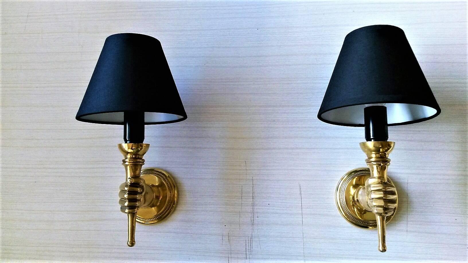 Mid-20th Century Pair of French Neoclassical Gilt Bronze Sconces, Andrè Arbus, 1950s