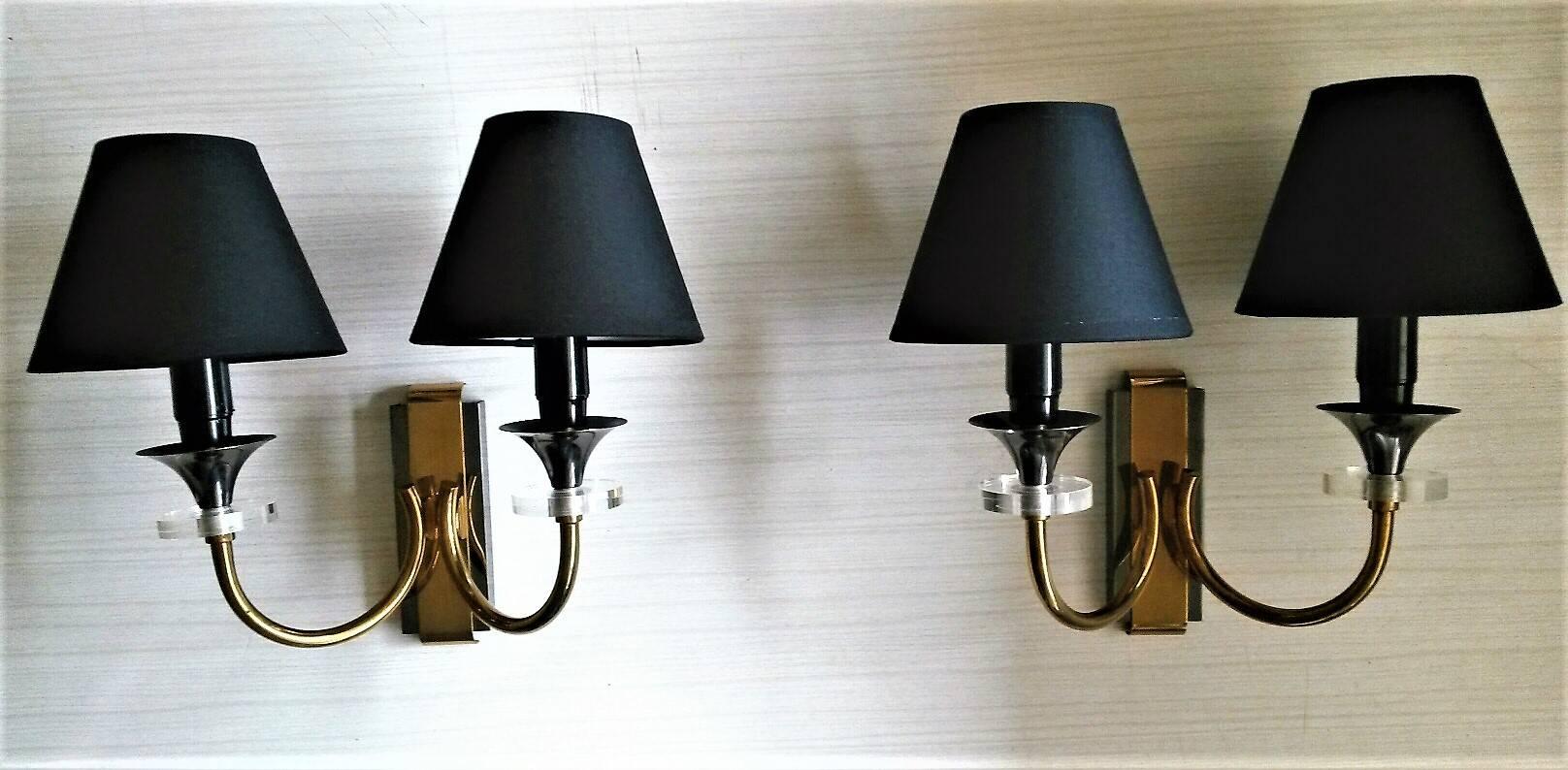 Two-Arm French Gilt Bronze Sconces by Maison Jansen, 1950s 1