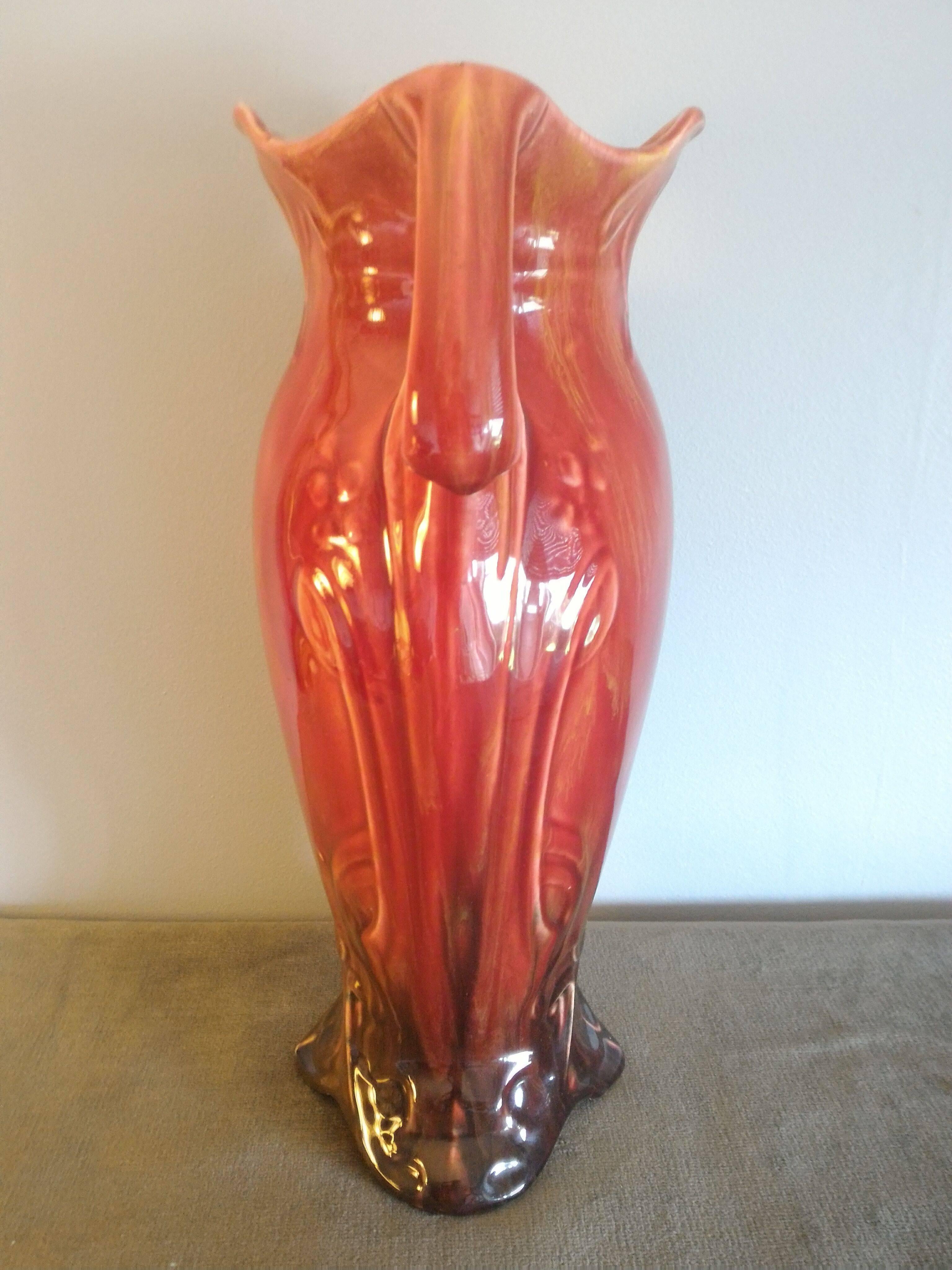 French Hector Guimard Style Art Nouveau Red Vase,  France 1900