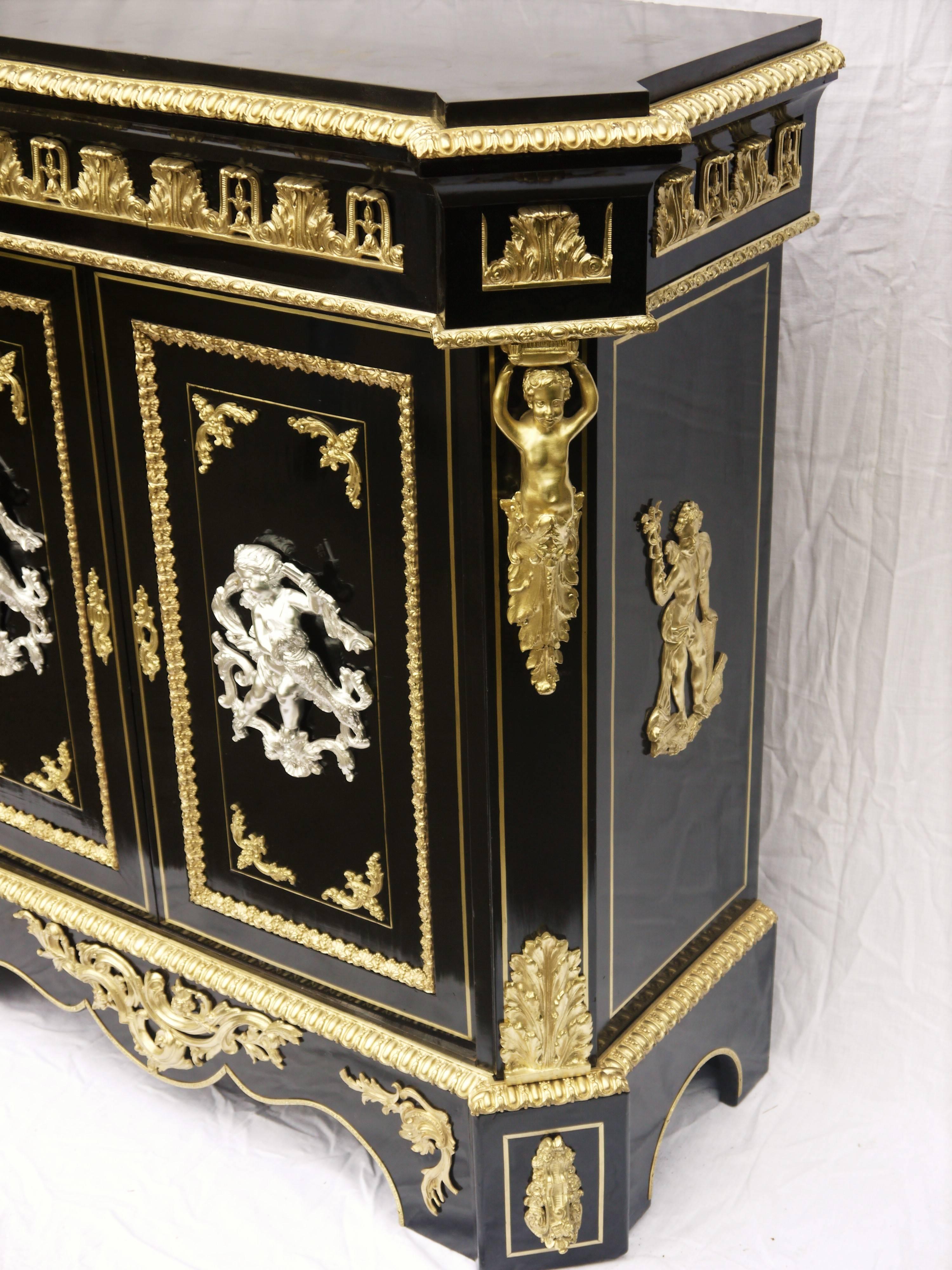 French Impressive Gilt Bronze Ebony Boule Cabinet, Napoleon III Style