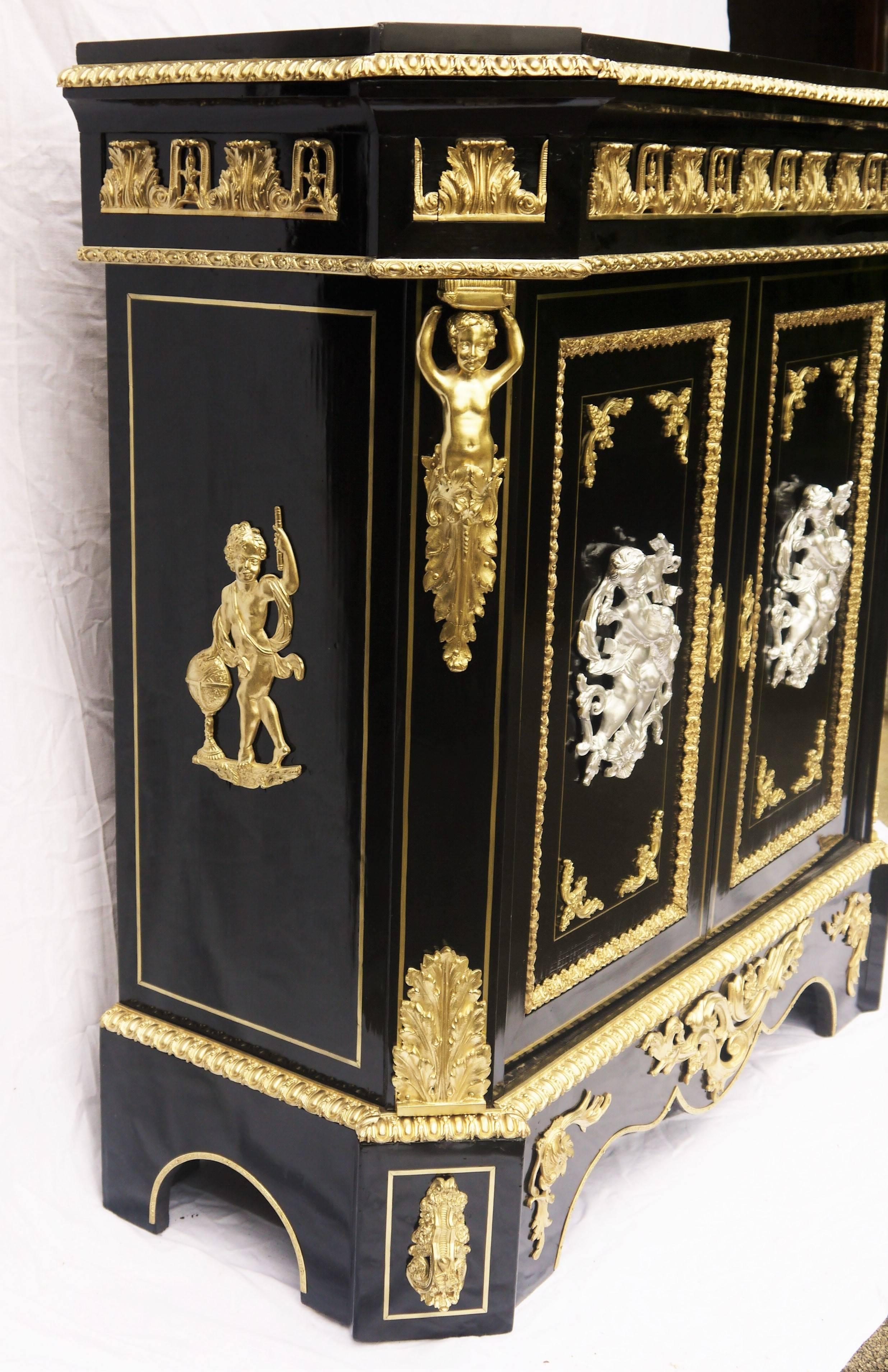 Impressive Gilt Bronze Ebony Boule Cabinet, Napoleon III Style In Good Condition In Paris, FR