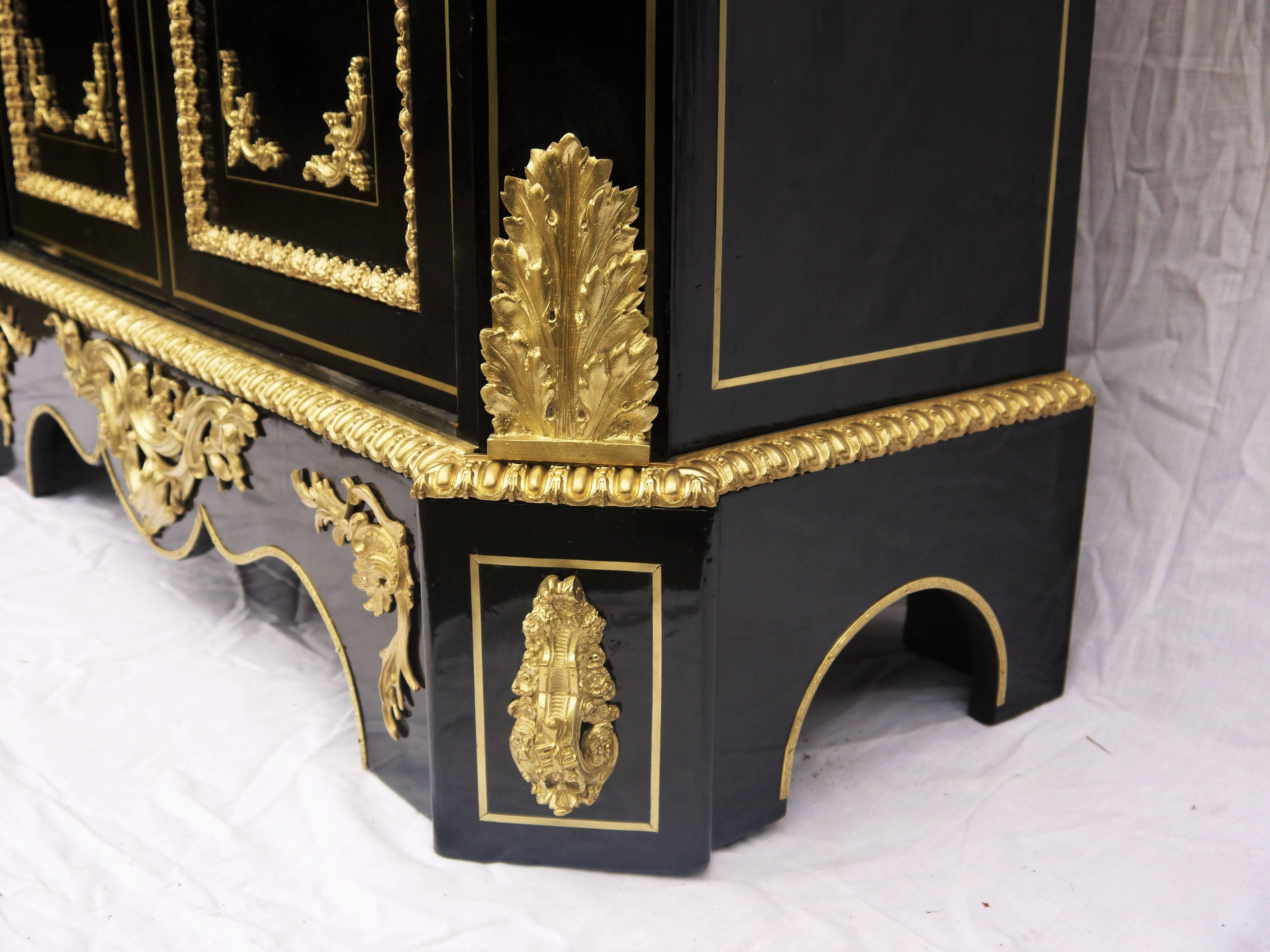 Late 19th Century Impressive Gilt Bronze Ebony Boule Cabinet, Napoleon III Style