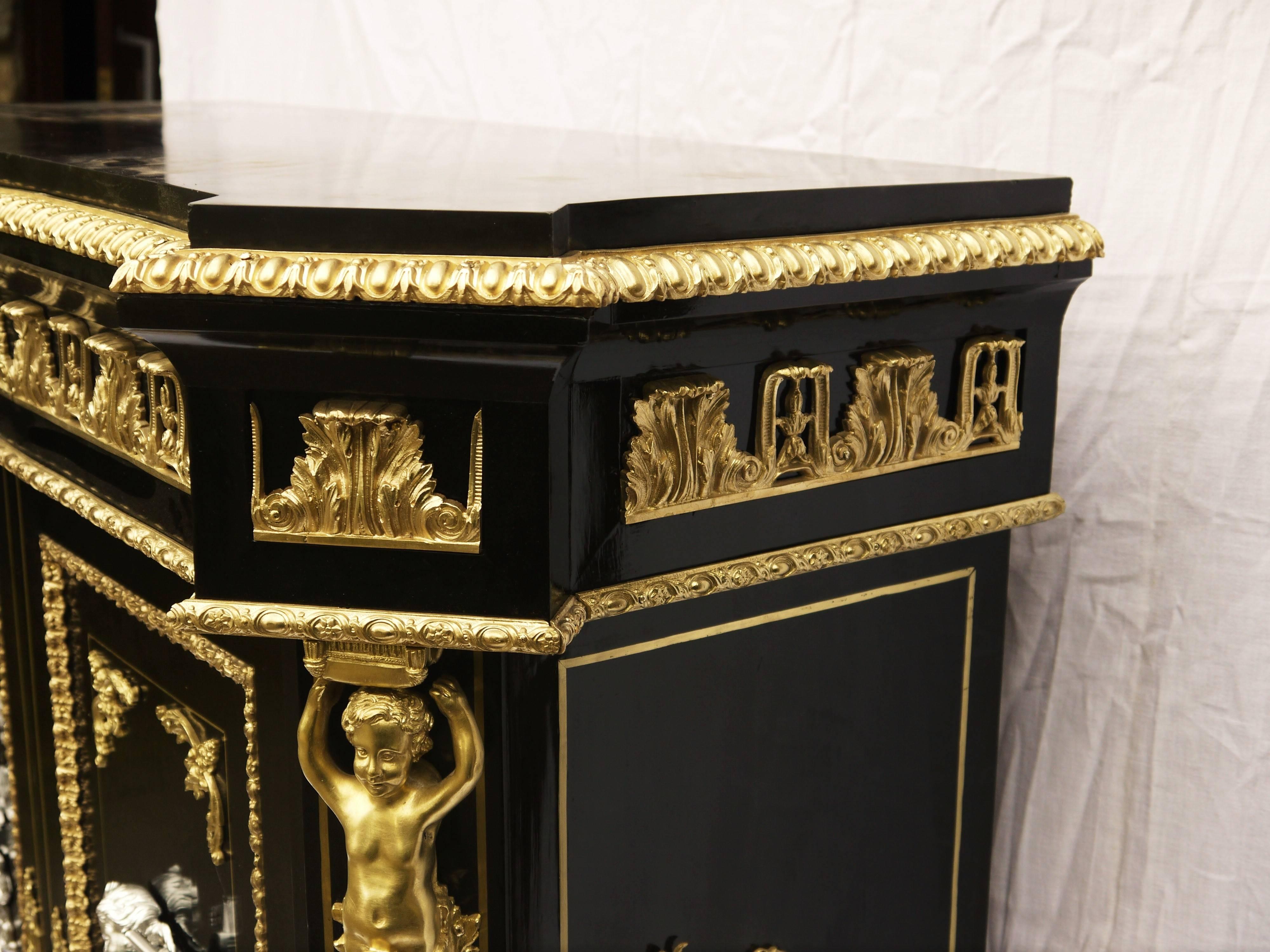 Impressive Gilt Bronze Ebony Boule Cabinet, Napoleon III Style 1